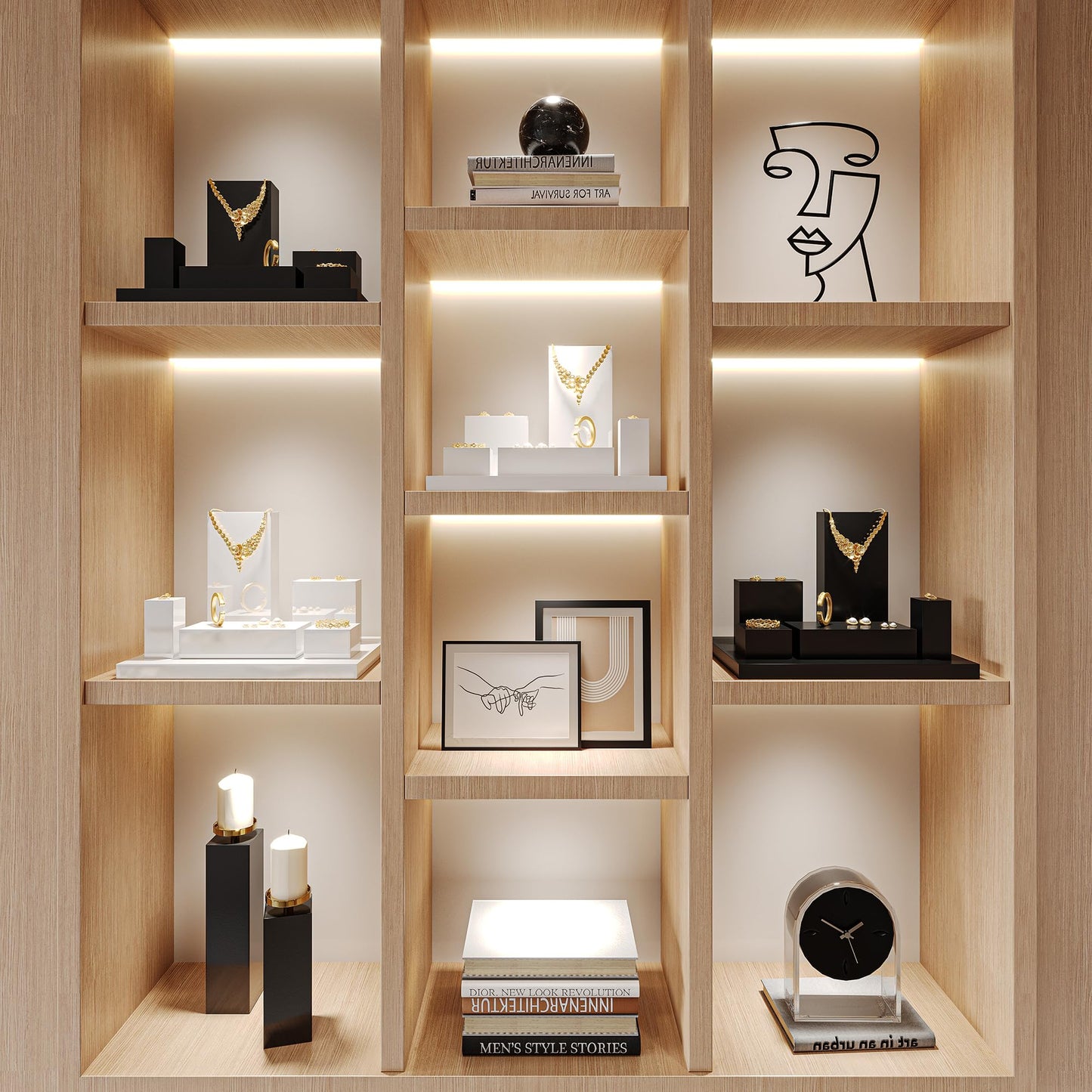 Oirlv Solid Wood Minimalism Style Jewelry Display Stand Showcase Jewelry Organizer Square Holder(SM05203)