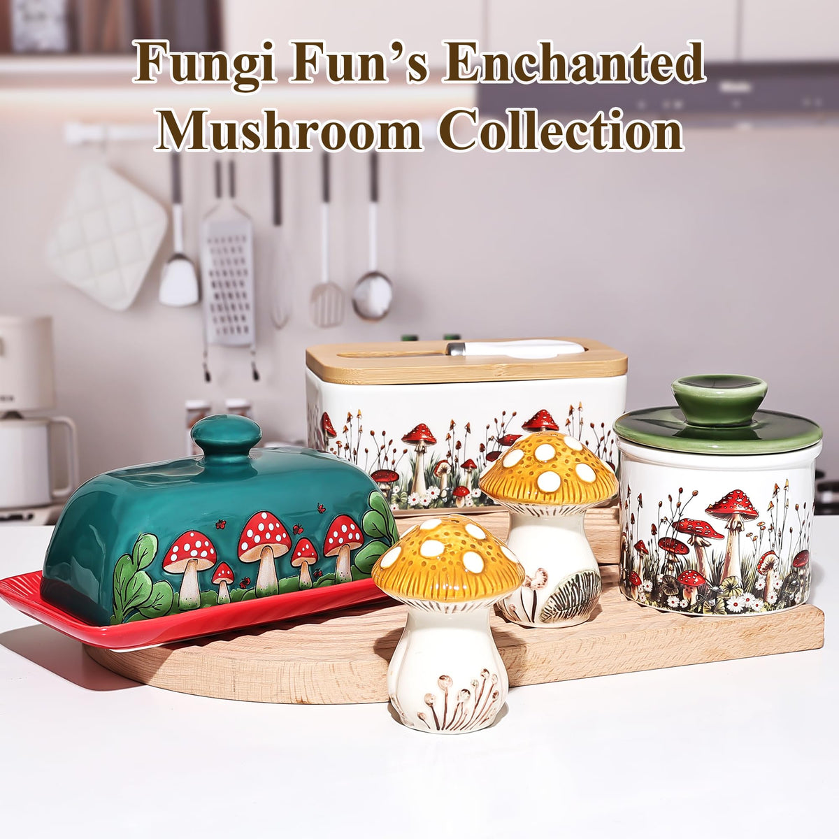 Fungi Fun Ceramic Mushroom Salt and Pepper Shakers Set – Cute and Decorative Salt and Pepper Shakers for Mushroom Kitchen Decor, Unique Hand-Painted Spice Containers for Table or Countertop