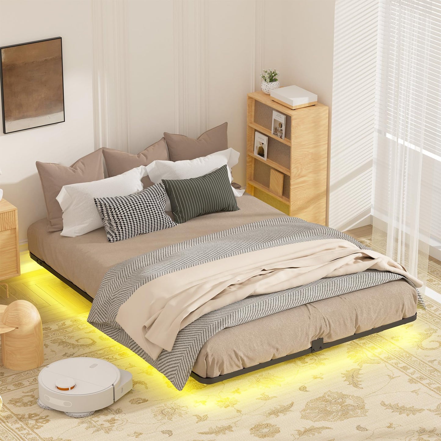 Kaelidra Full Size Floating Bed Frame with Smart LED Lights, Heavy Duty Metal Platform Floating Bed Frame, No Box Spring Needed, Easy Assembly, Noise Free