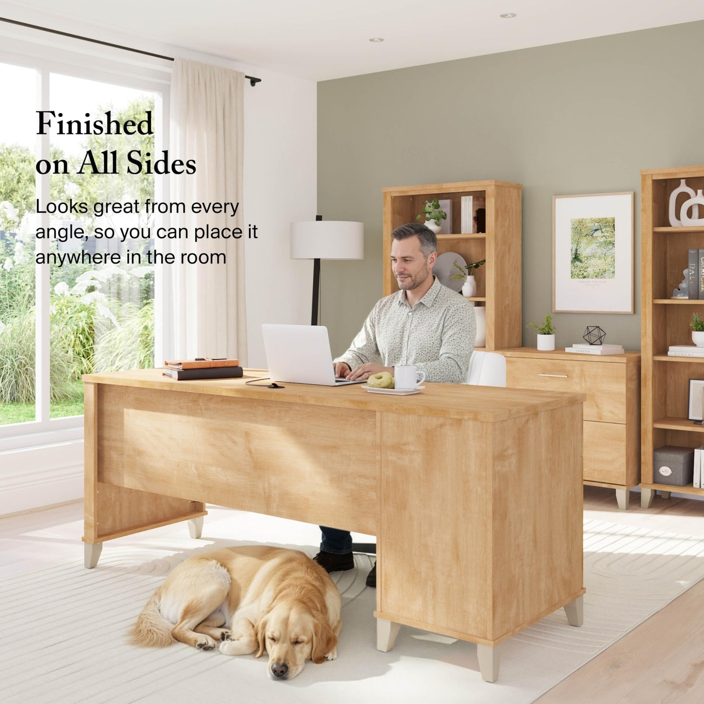 Bush Home 72-inch Home Office Desk with Drawers, Large Computer Table for Personal Workspace, Somerset Collection, Maple Cross