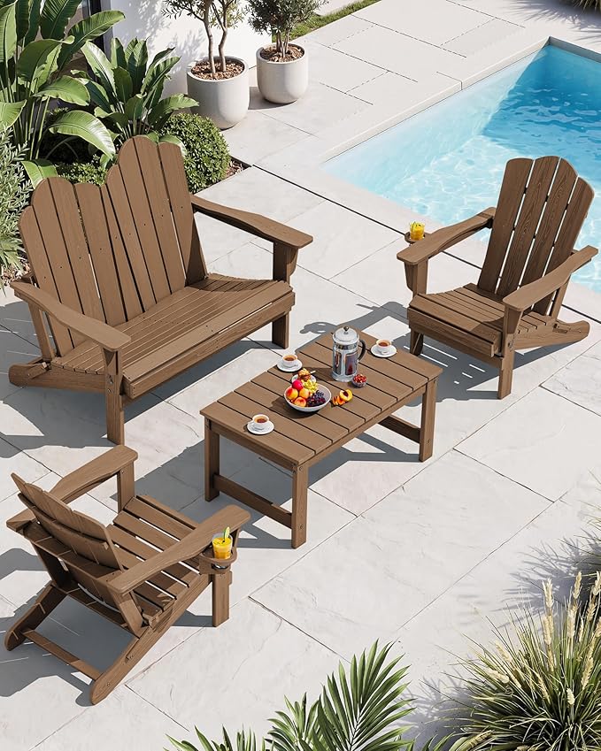 SERWALL 4 Pieces HDPE Patio Adirondack Chair Set, 2 Adirondack Chair