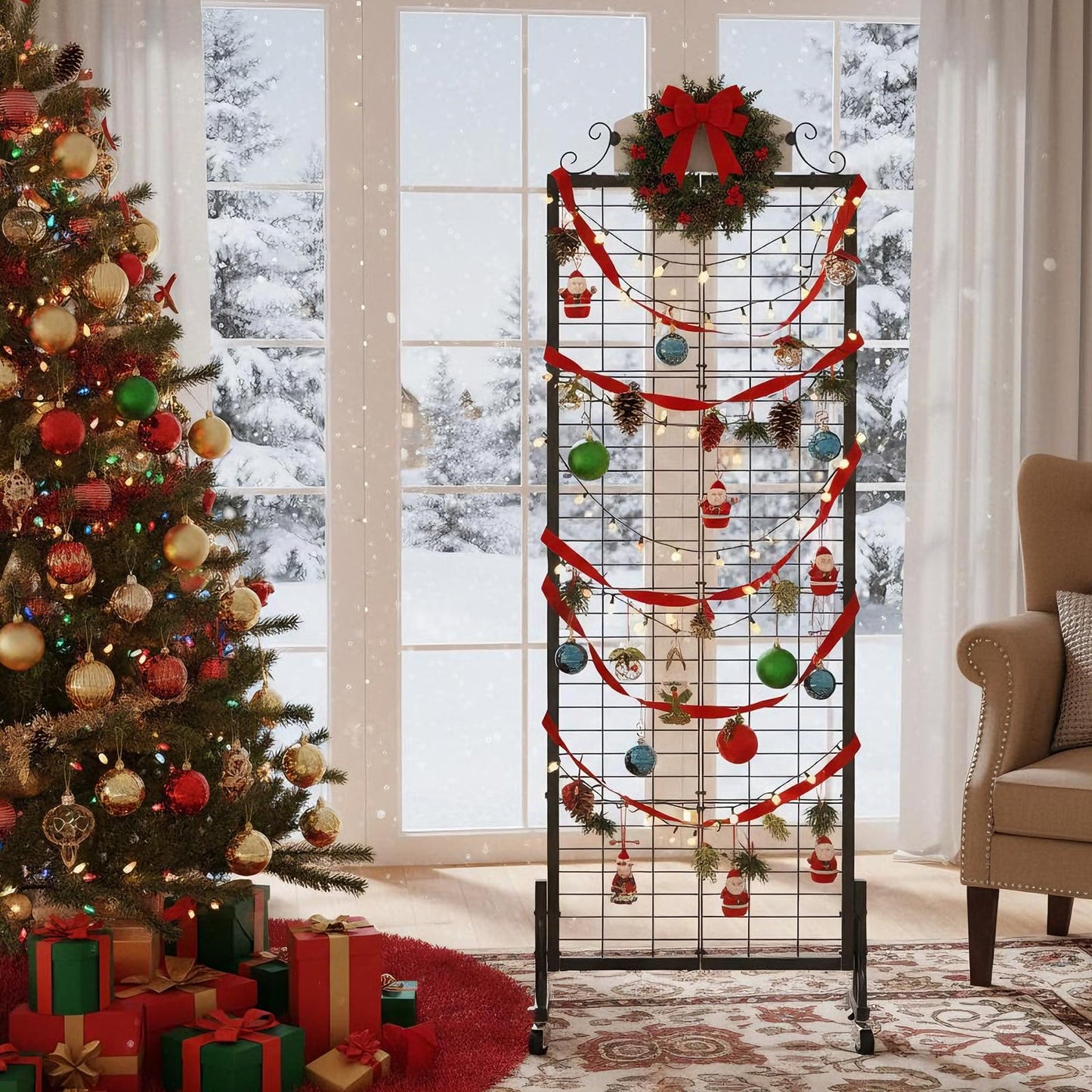 Urban Deco 3 Packs Grid Wall Panel Display Stand, 2.2' x 6.2' FT Gridwall Panel with Extra 24 Hooks, Craft Show Display Rack Black Metal Grids Standing Wire Rack for Retail Merchandise
