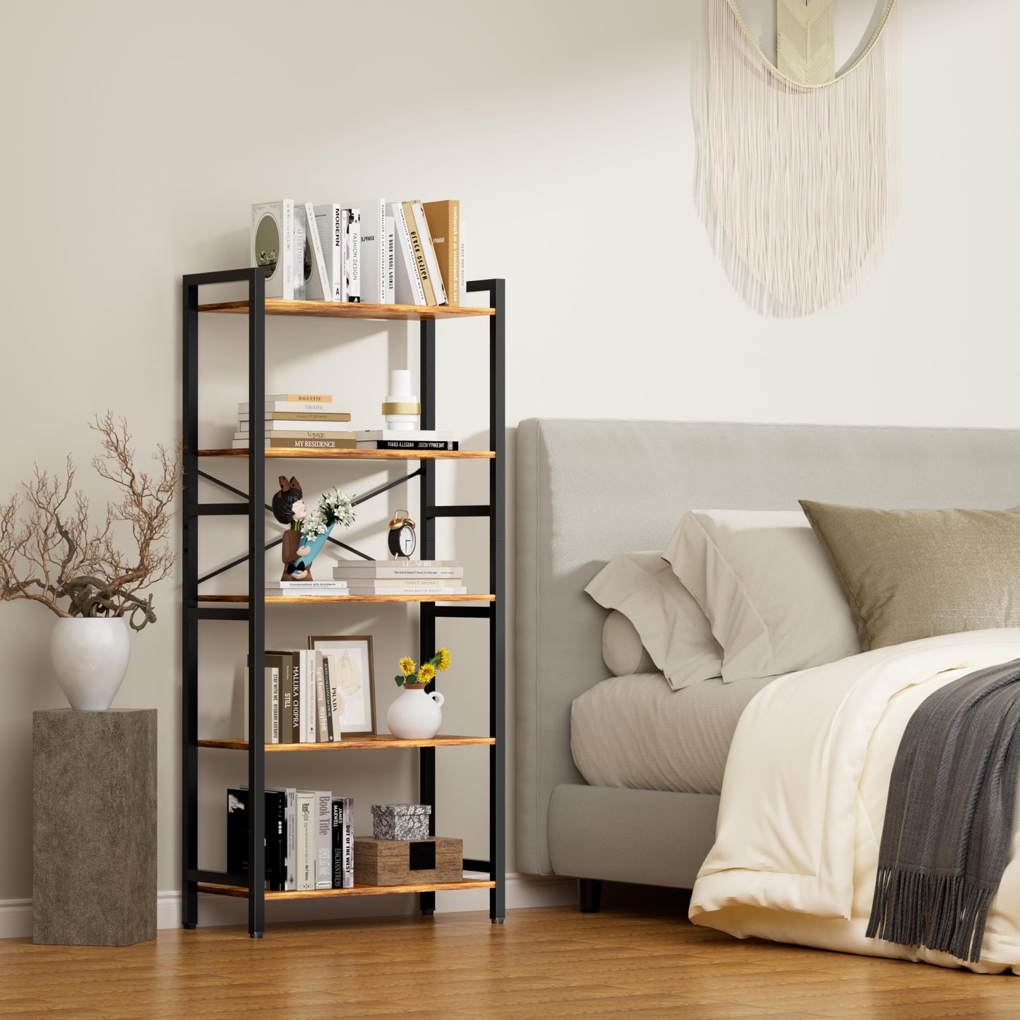 NewBeth 5 Tier Bookshelf,Storage Shelf with Steel Frame,Free Standing Open Book Shelves Storage Display Shelf