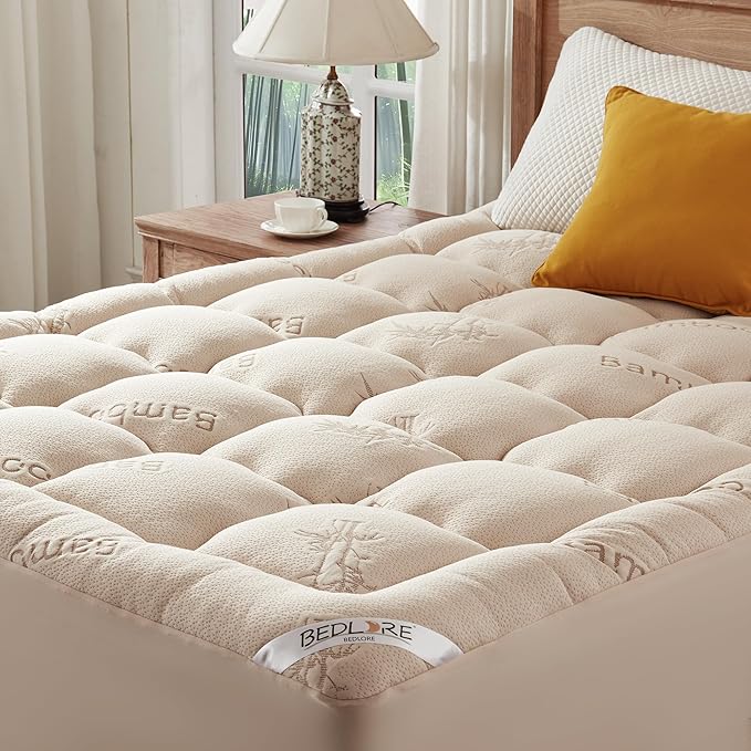BEDLORE Queen Mattress Topper Viscose Derived from Bamboo, Thick Pillow Top