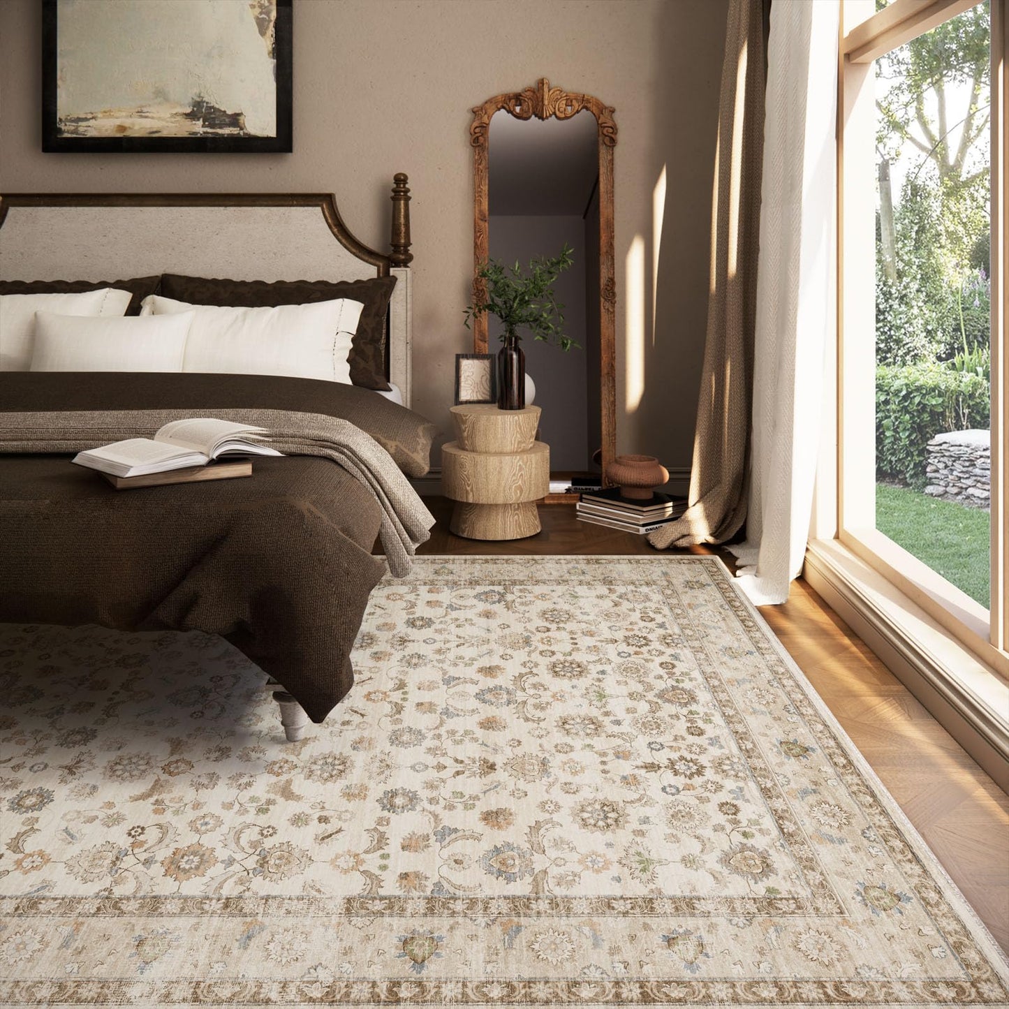 Washable Area Rugs for Living Room: 8x10 Bedroom Rug Boho Vintage Area Rug Stain Resistant Non Slip Low Pile Lightweight Soft Carpets for Dining Room Kitchen Nursery Kids Room Playroom Home Office