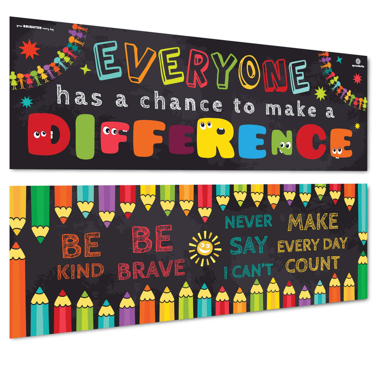 Sproutbrite 13.5" x 39" Educational Posters - 2 Teacher Posters for Classroom - Motivational and Inspirational Growth Mindset for Students - Bulletin Board and Wall Decor for Pre, Elementary and Middle School Promotes Kindness, Confidence, and Positive Be