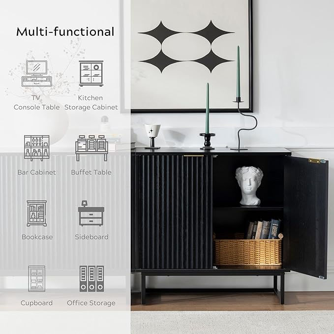 EYYTHUNG Fluted Storage Cabinets Set of 3, Sideboard Buffet Cabinet Modern