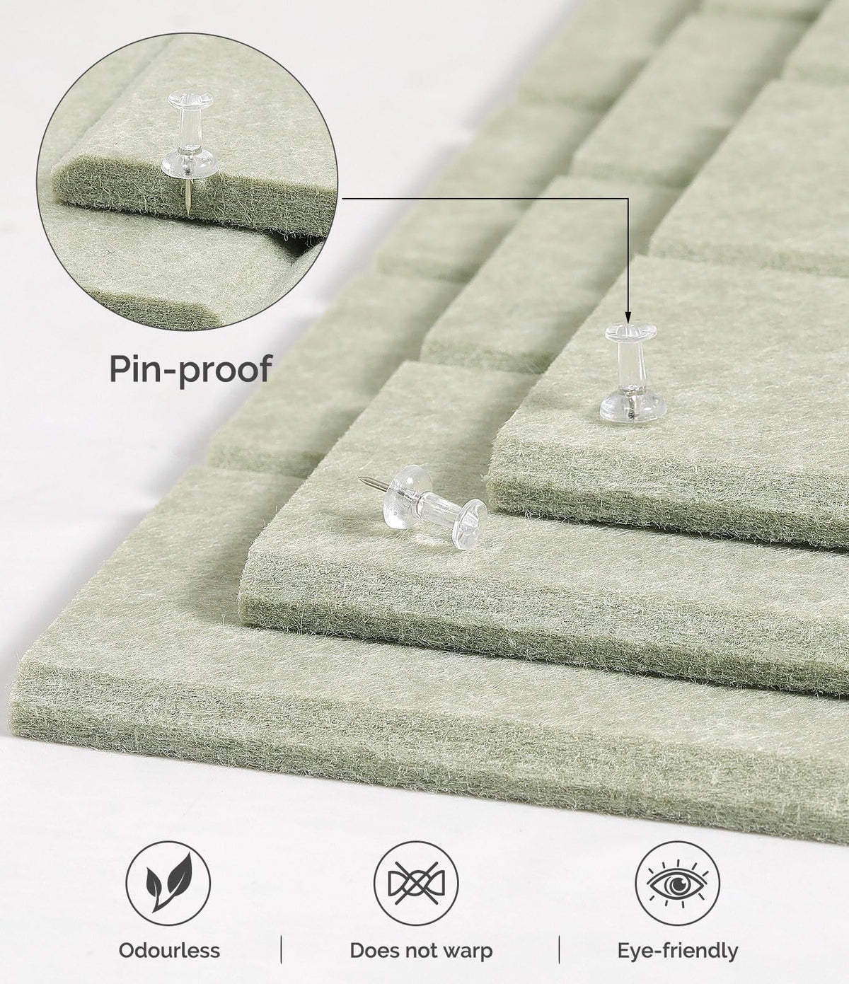 Bounmer Large Cork Board Alternative 48“ x 36”, 12-Pack Felt Bulletin Board Tiles with 60 Safe Removable Adhesive Tabs & 30 Pushpins, Cork Boards for Office Walls Decor (Sage)