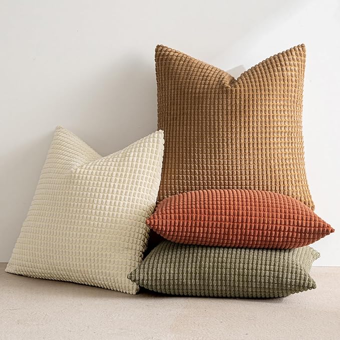 MIULEE Modern Farmhouse Decorative Pillow Covers 20x20 Inch Set of 4 Natural