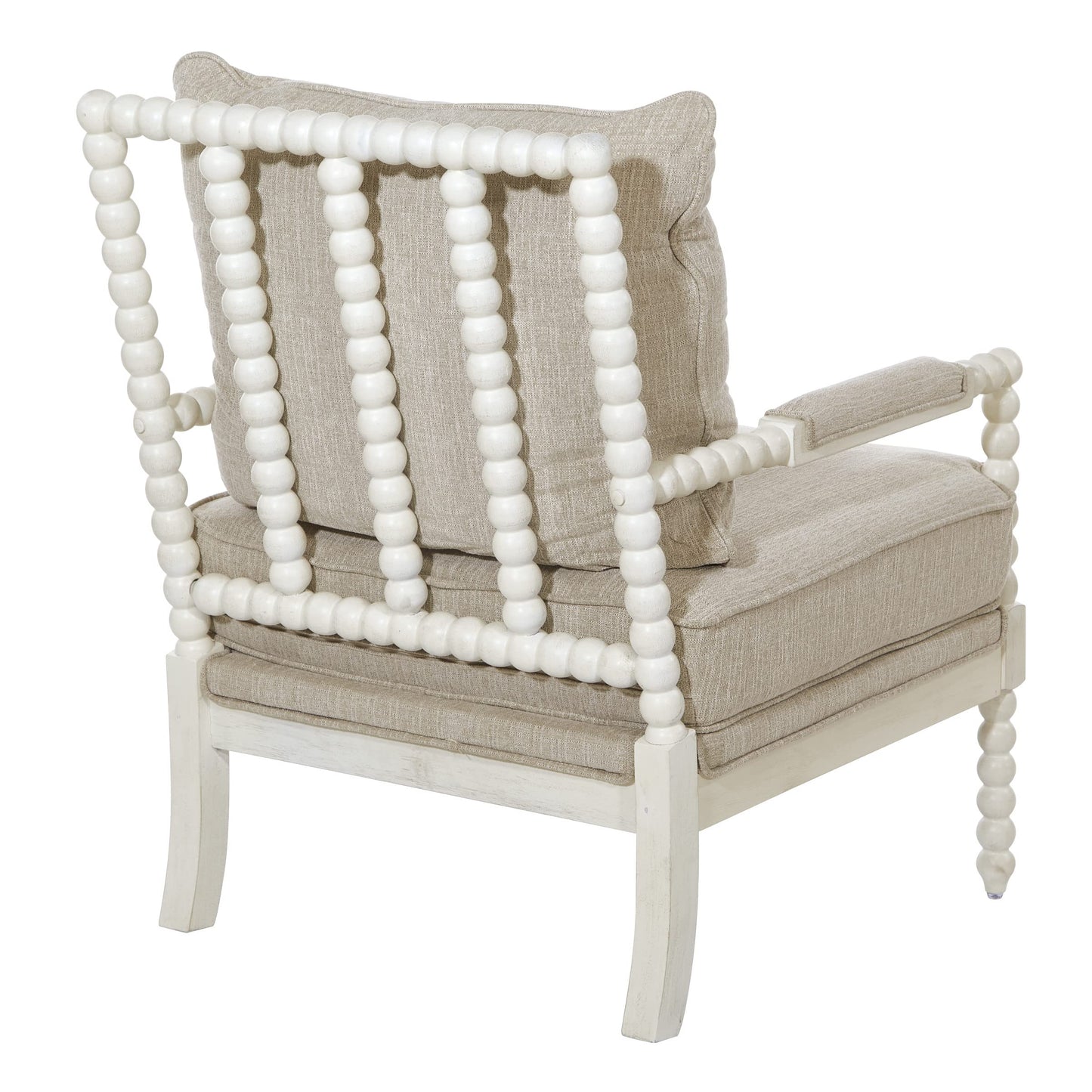 OSP Home Furnishings Kaylee Spindle Accent Chair with Antique White Wood Frame, Beige Linen Fabric