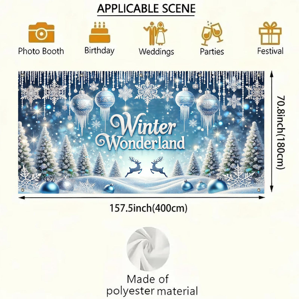 HOMETITUTE Winter Wonderland Garage Door Banner 13x6ft Snowy Landscape Decoration Frost Covered Trees Photo Prop Background for Peaceful Holiday Outdoor Festive Display Party Supplies