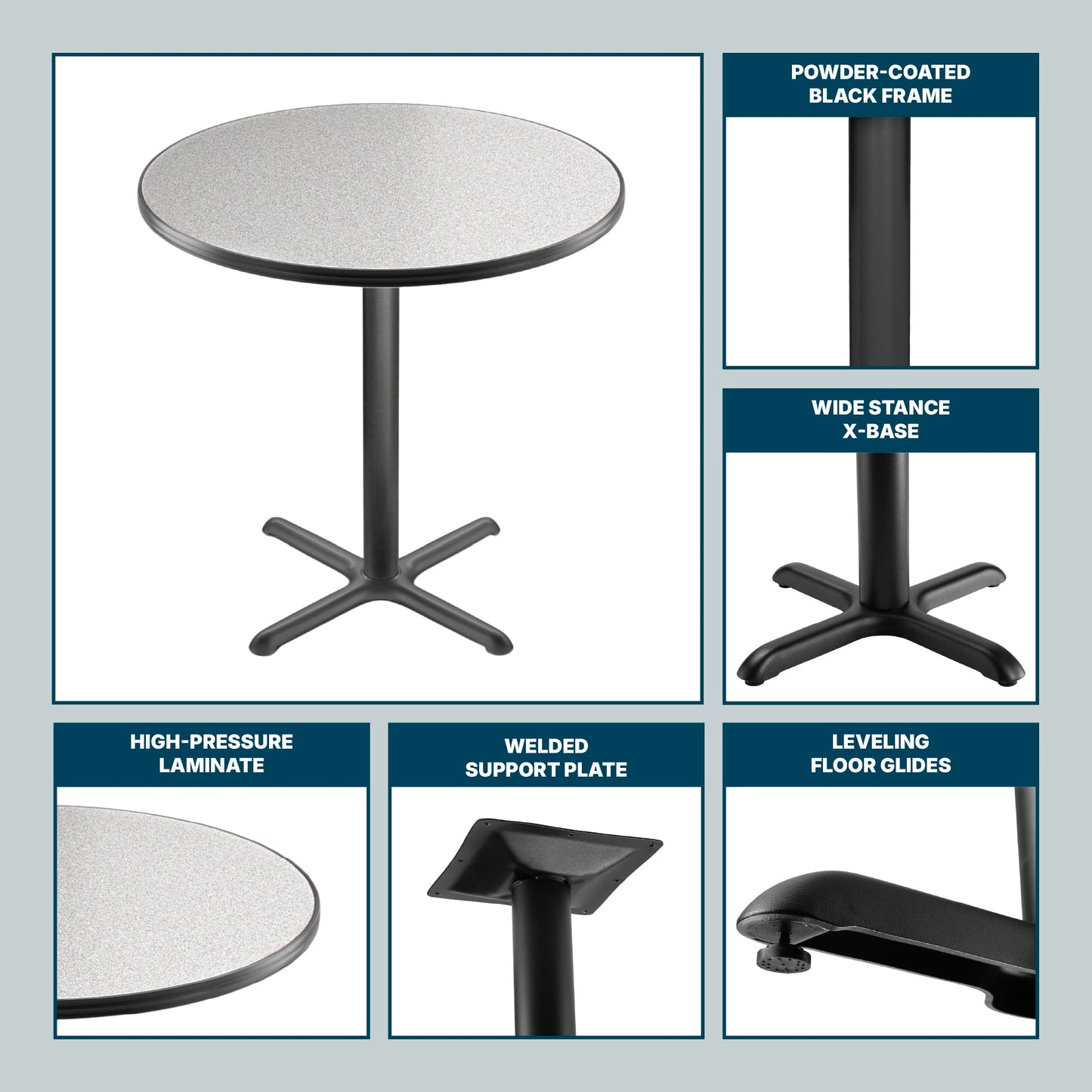 OEF Furnishings OEFCT13636XCGY Premium Commercial-Grade Restaurant and Breakroom Cafe Table (Round, 36 in Diameter, 36 in Counter Height, X-Base, Black Frame, Gray Nebula Laminate)