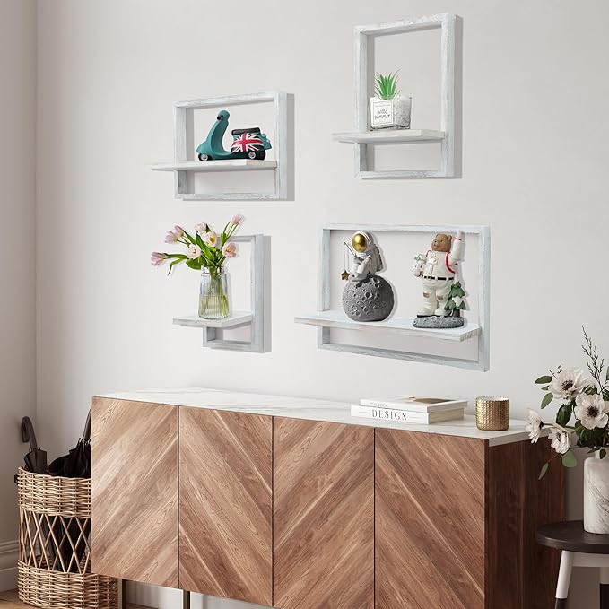 PHOENANCEE Square Floating Shelves, Framed Wall Shelf Decorative Set of 4