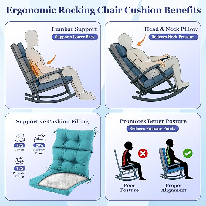 Rocking Chair Cushion, Waterproof and Fade-Resistant Adirondack Rocker Cushions