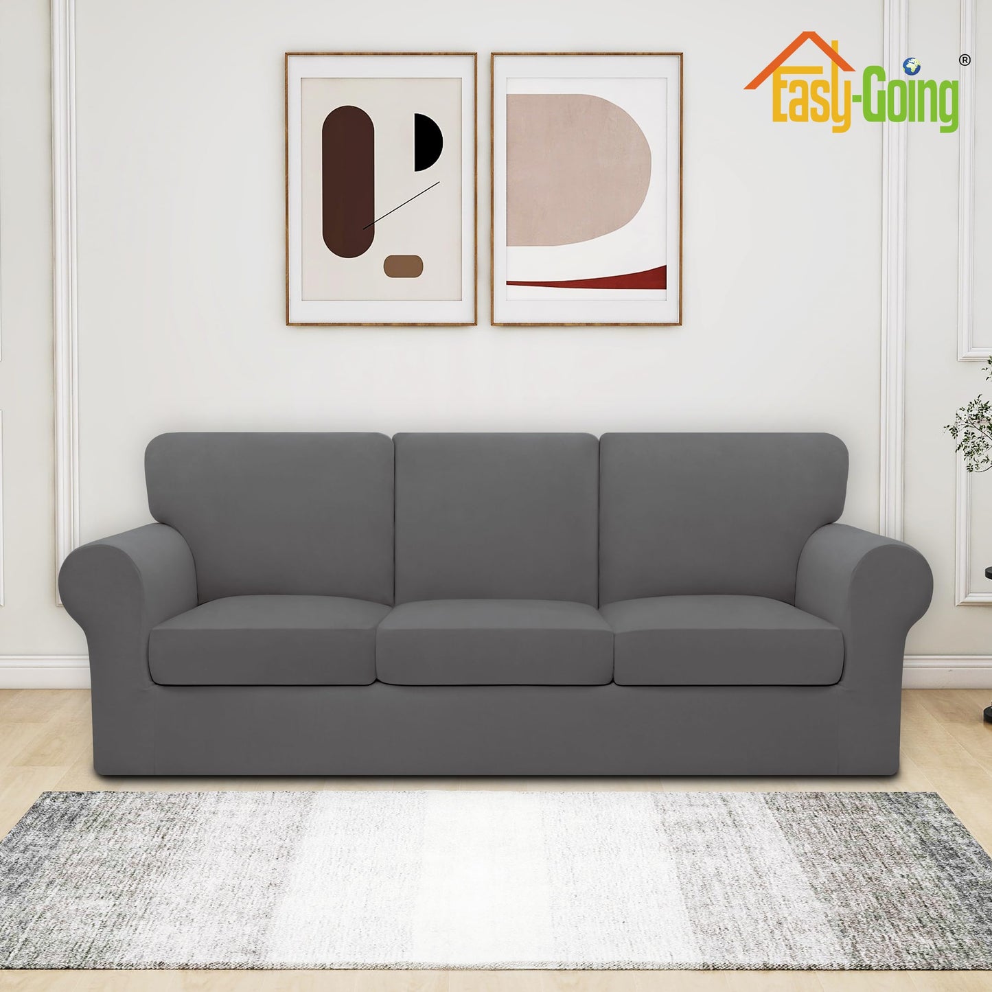 Easy-Going 7 Pieces Stretch Couch Cover Washable Sofa Cover Set for 3 Backrest and Seat Cushion Couch Anti-Slip Sofa Slipcover Furniture Protector with Elastic Bottom (Large, Light Grey)