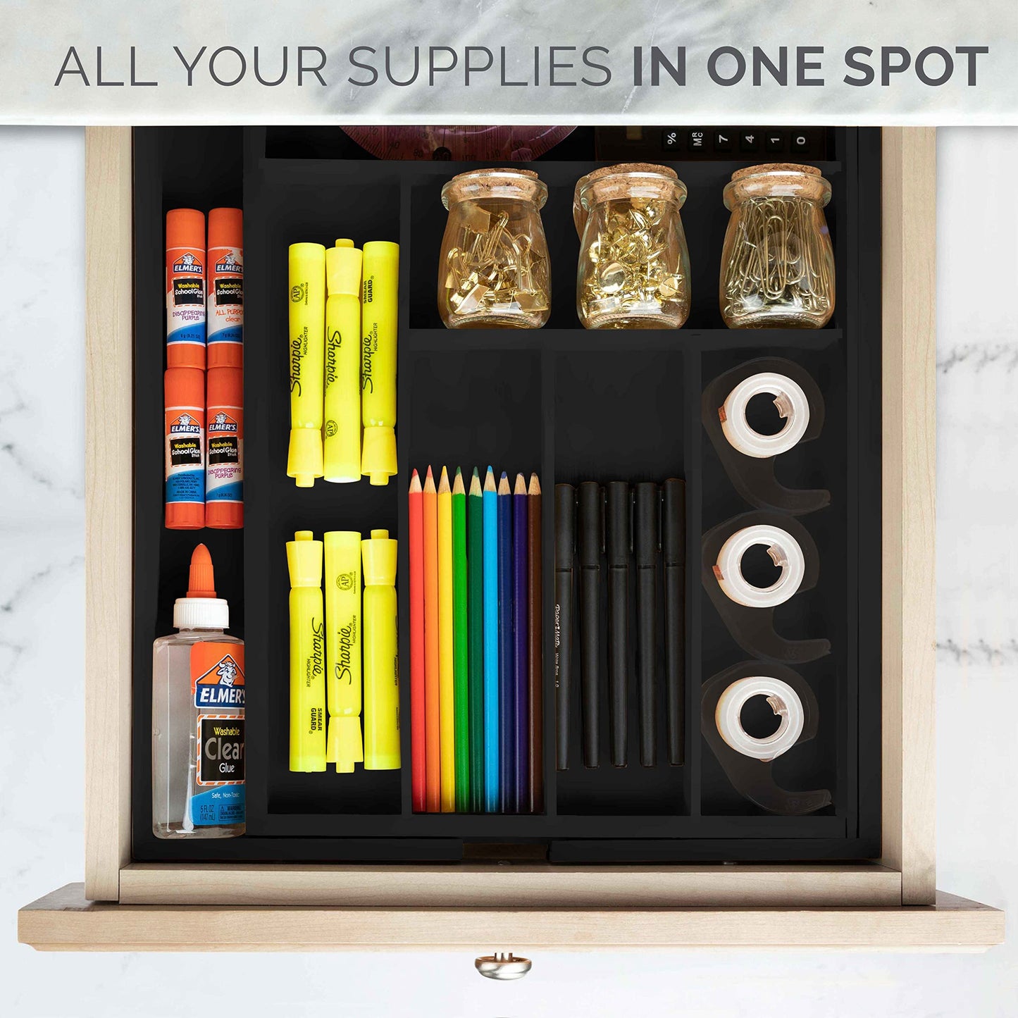 Masirs Expandable Bamboo Kitchen Drawer Organizer - Adjusts to Fit Drawer Size, Ideal for Silverware, Utensils, and Office Supplies, Durable Bamboo Construction