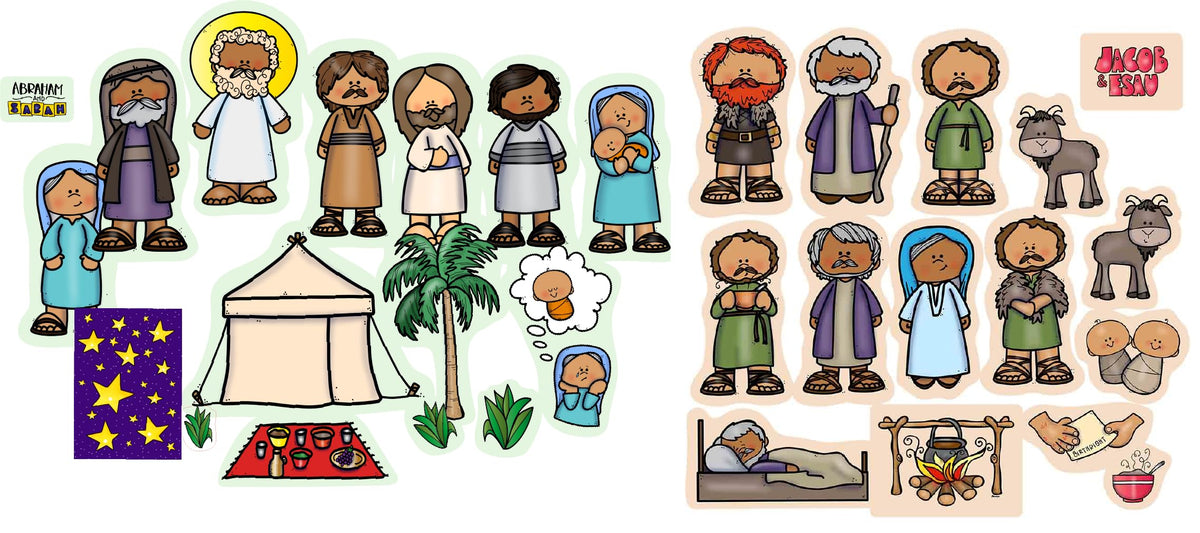 Abraham & Sarah Bible Felt Set Old Testament Story Flannel Board Kids Flannelbaord Religious (Abraham & Sarah and Jacob & Essau)