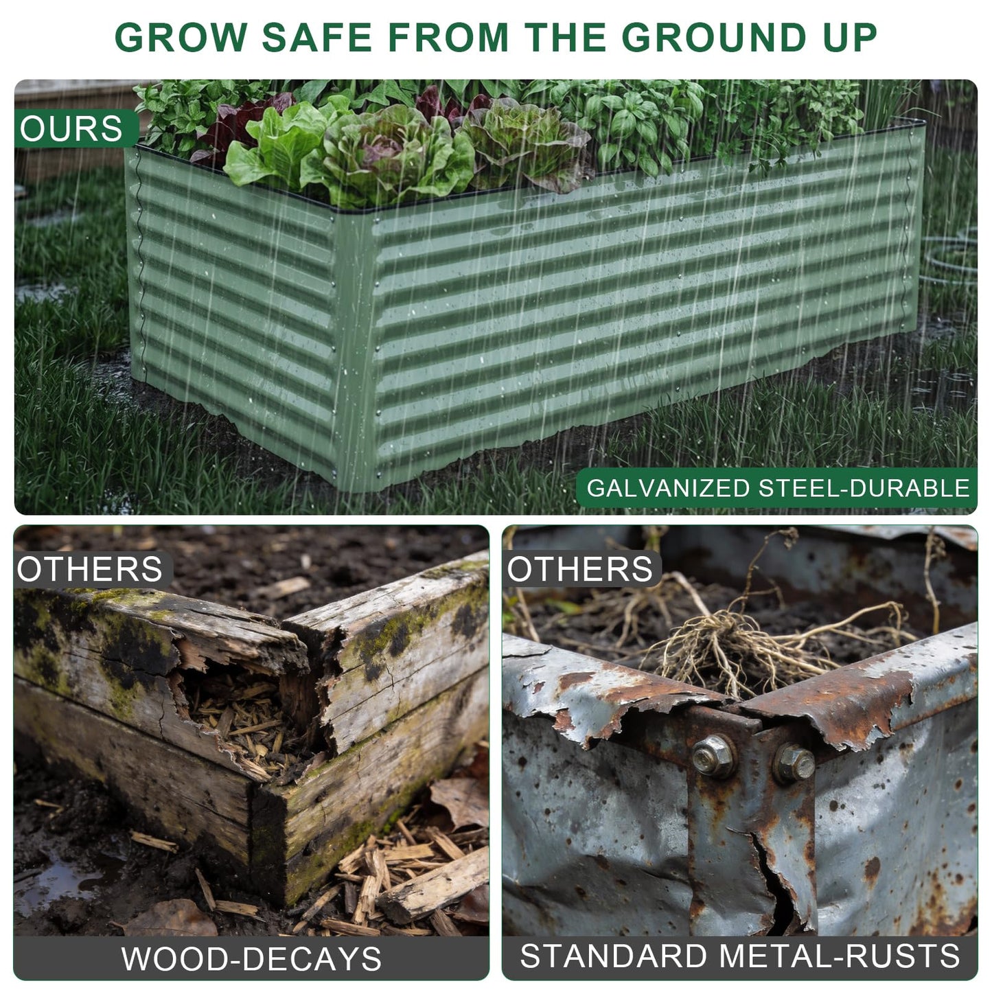 IGOHEALS 6x3x2 Ft Galvanized Steel Raised Garden Bed, Green, 1 Pack