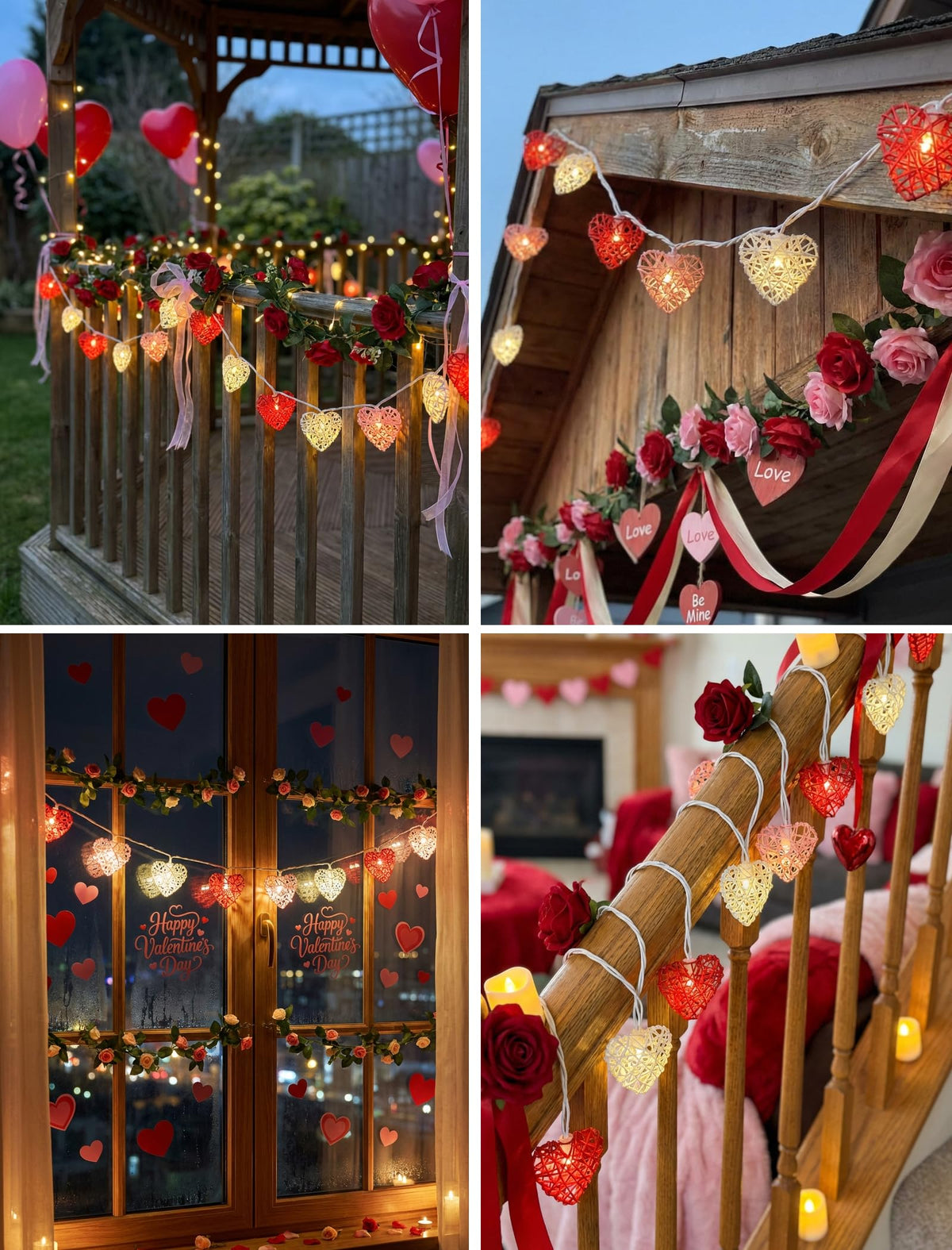 Red Pink and White Heart Shape String Lights, 8.5Ft Valentine's Day Decorations Lights with 10 LED Heart Light Bulbs, Hanging Window Fairy Lights for Indooe Outdoor Wedding Anniversary Valentine Decor