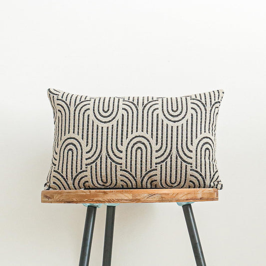 Jonhier Geometric Lumbar Throw Pillow Cover, Textured Modern Boho Neutral Decorative Cushion Case for Couch Sofa Bedroom Bed, Arc Pattern Mid Century Farmhouse Khaki Accent Pillowcase, 12 x 20 Inch
