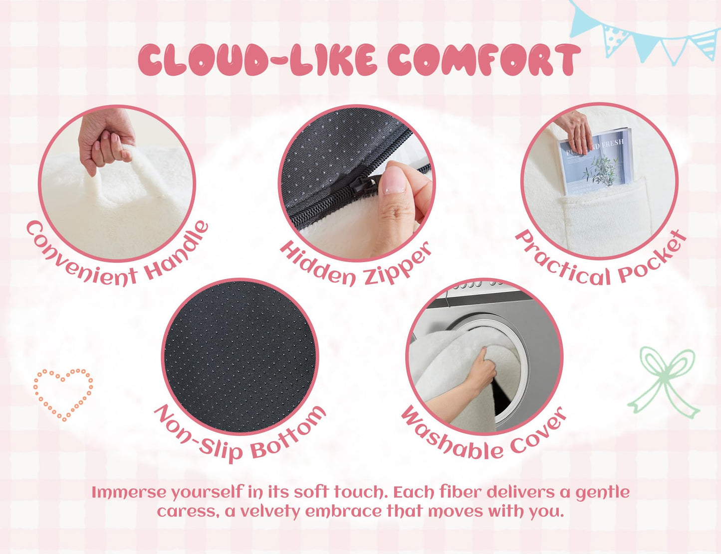 WSOFRLAC 2.5FT Bean Bag Chair, Cute Comfy Bean Bag Chairs for Kids, Luxury Velvet Stuffing Bags Chairs with Memory Foam Filling, Soft Beanbag Chair Cover Washable, Living Room Bedroom, Cream White