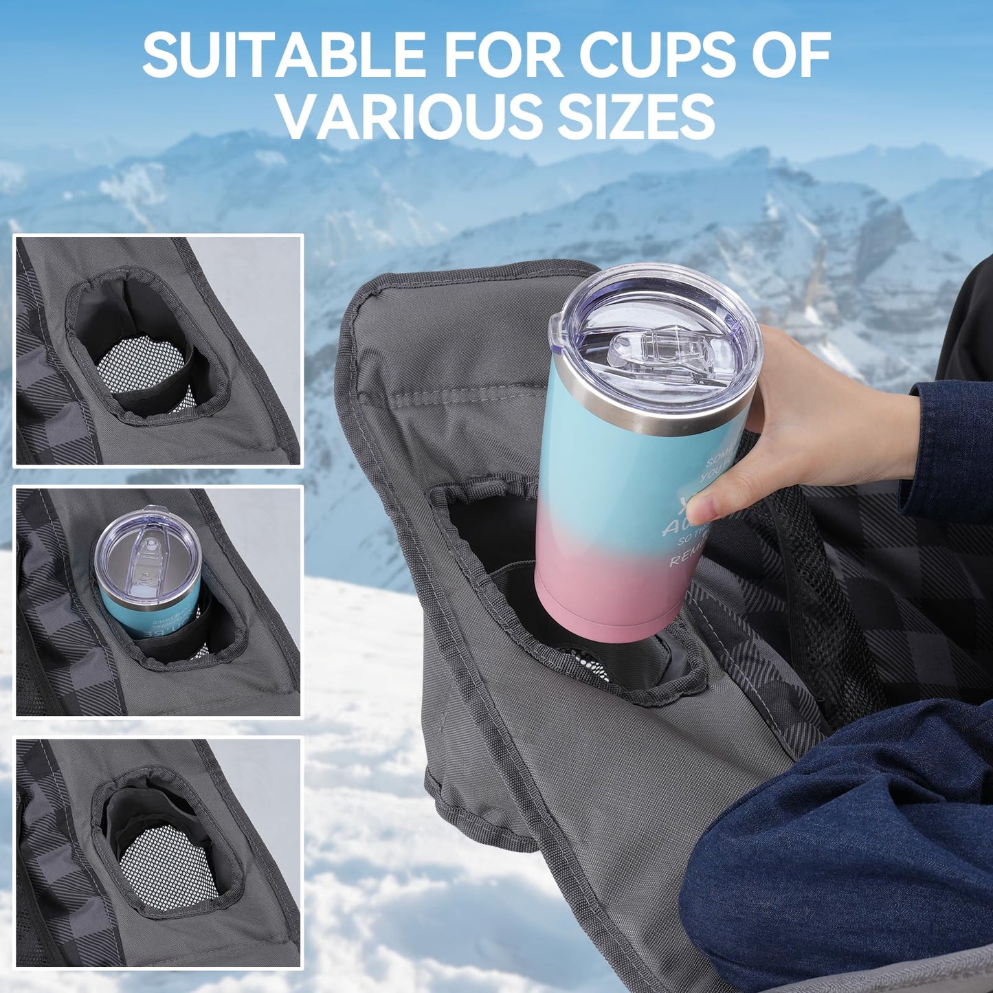 Double Camping Chairs Padded Loveseat Chair for 2 Person - Heavy Duty Oversized Camping Couch for Adults Outdoor Lawn Beach - Portable Folding Sofa with Cup Holders and Carry Bag, Grey