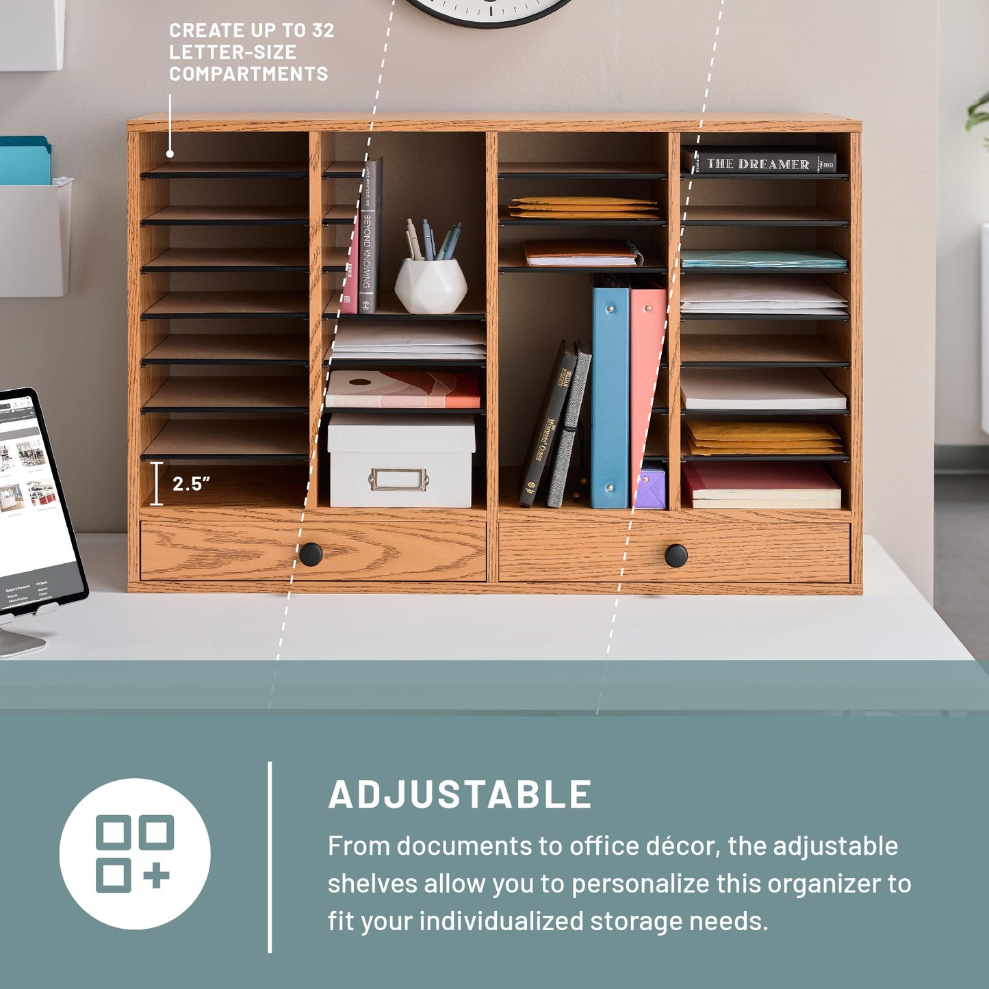 Safco, SAF9494MO, Adjustable Compartment Literature Organizers, 1 Each, Oak