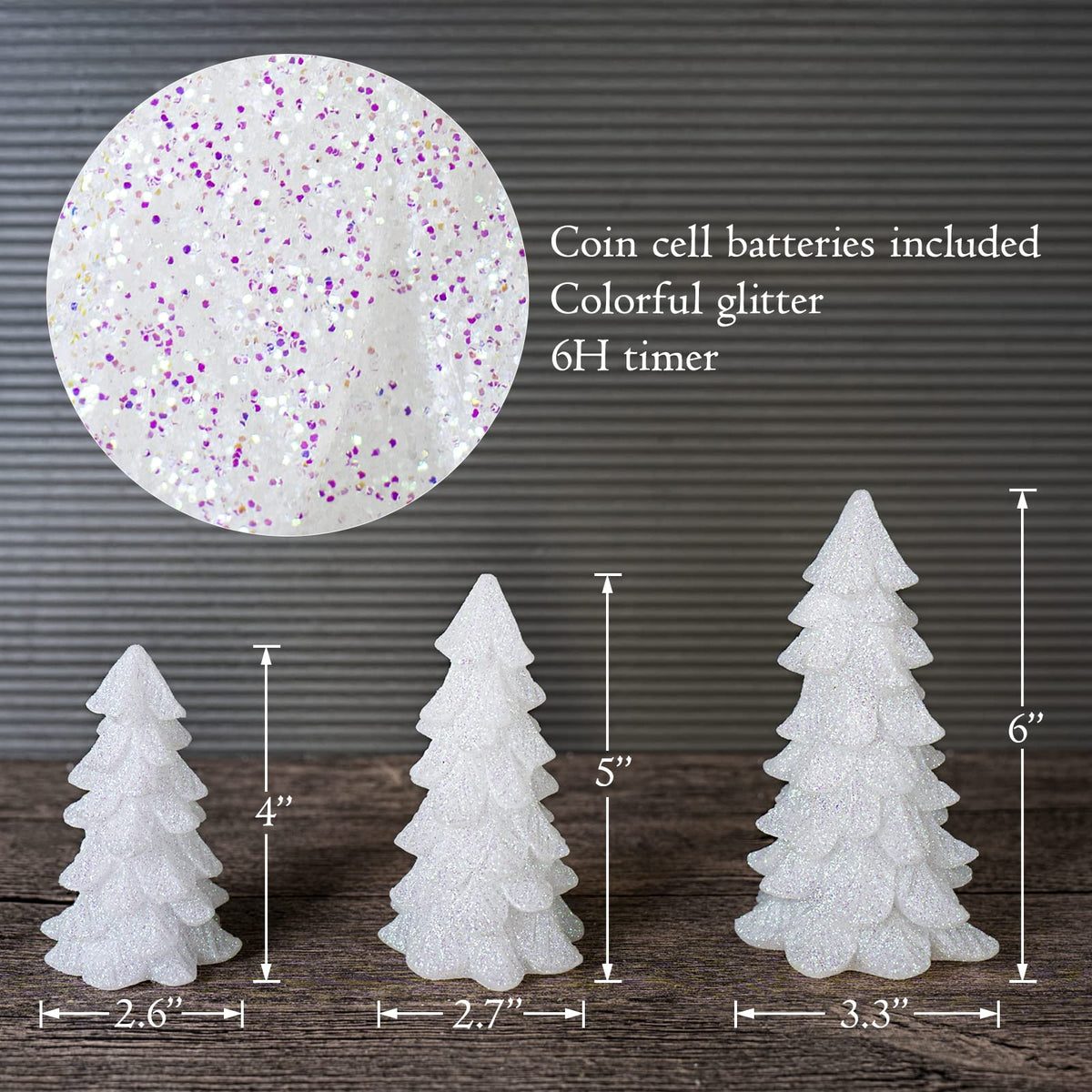 Yongmao Glittering White Christmas Tree Shaped Flickering Flameless LED Candles with Timer, Real Wax Battery Operated for Home Party Decoration and Gift (Set of 3)