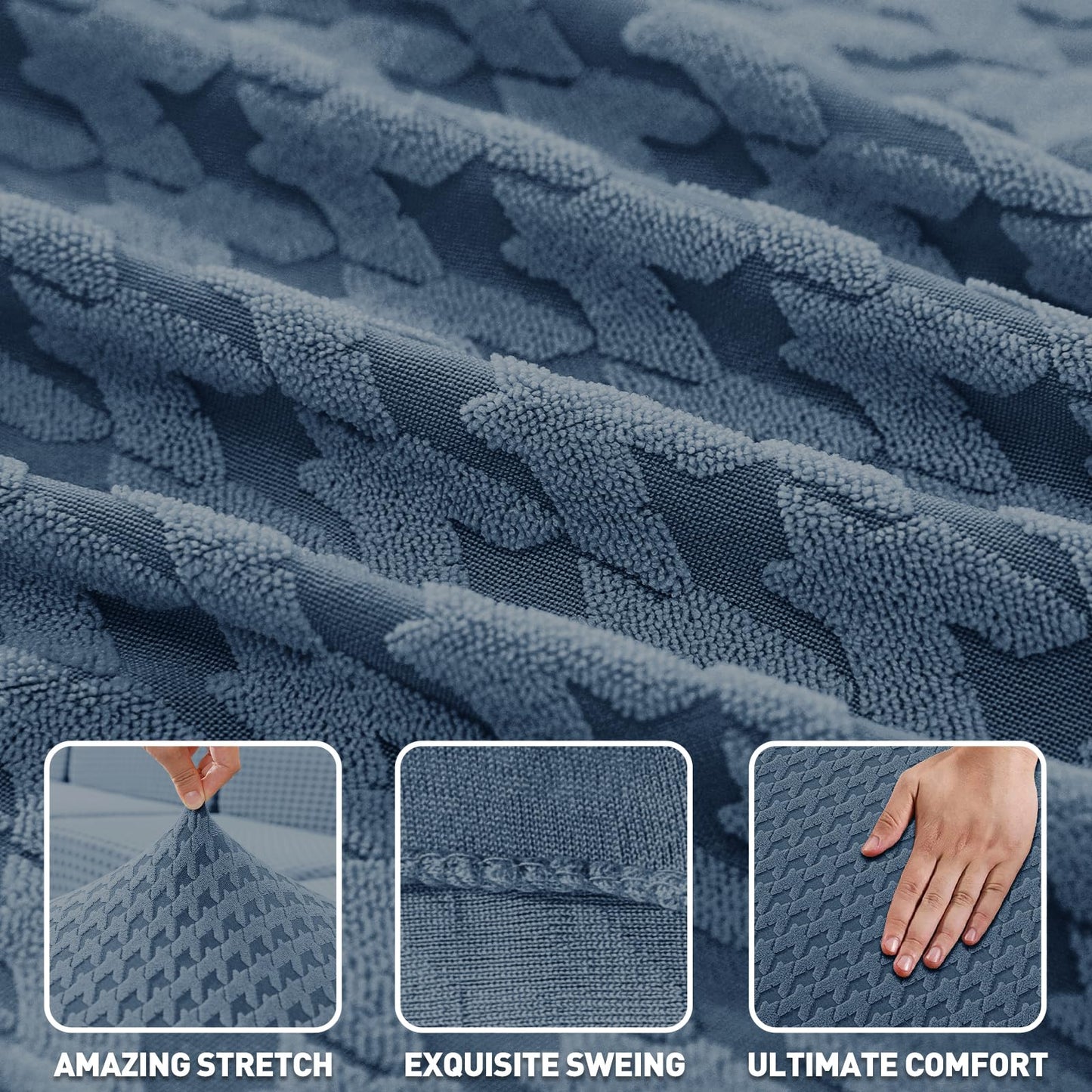 ZNSAYOTX Stretch Sectional Couch Covers New-Houndstooth Texture, Thick Slipcovers with Elastic Bottom for L Shape Sectional Sofa, 2 Pcs Pet Friendly Universal Protector (Sofa or Chaise), Dark Grey