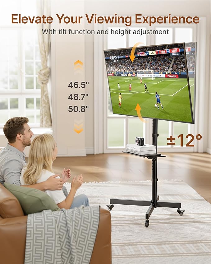 Heavy-Duty Rolling TV Stand for 23”-60” Screens—Supports 121 lbs, Stable Mobile