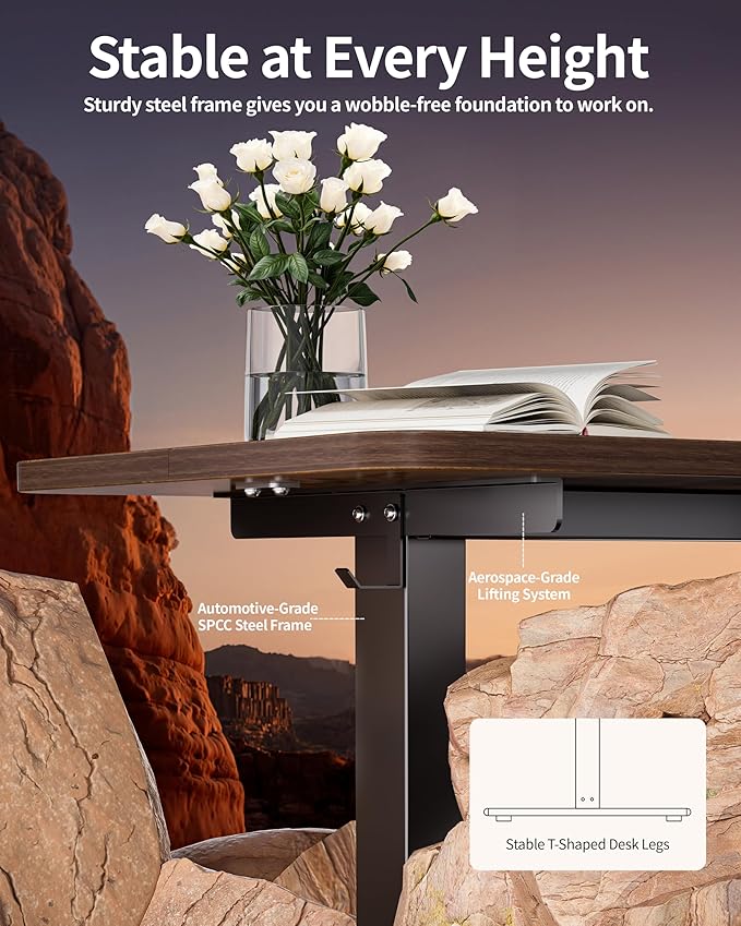BIZUM Electric Standing Desk 63 x 24 Inch Computer Desk-Gaming Desk Dark Walnut