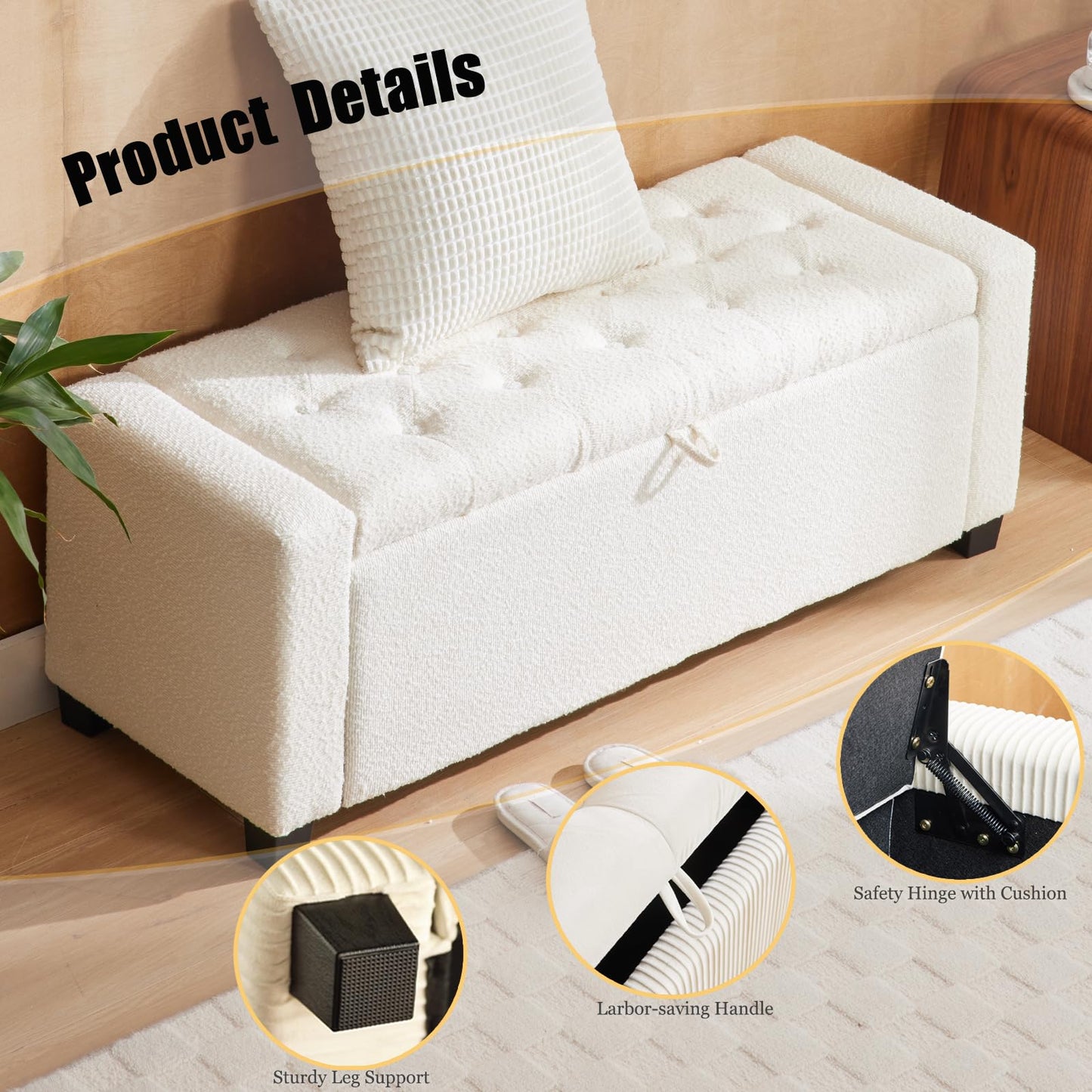 2BYF 43 Inch Storage Ottoman Bench, Bench for Bedroom End of Bed, Ottoman with Storage for Living Room and Entryway (Boucle Cream)