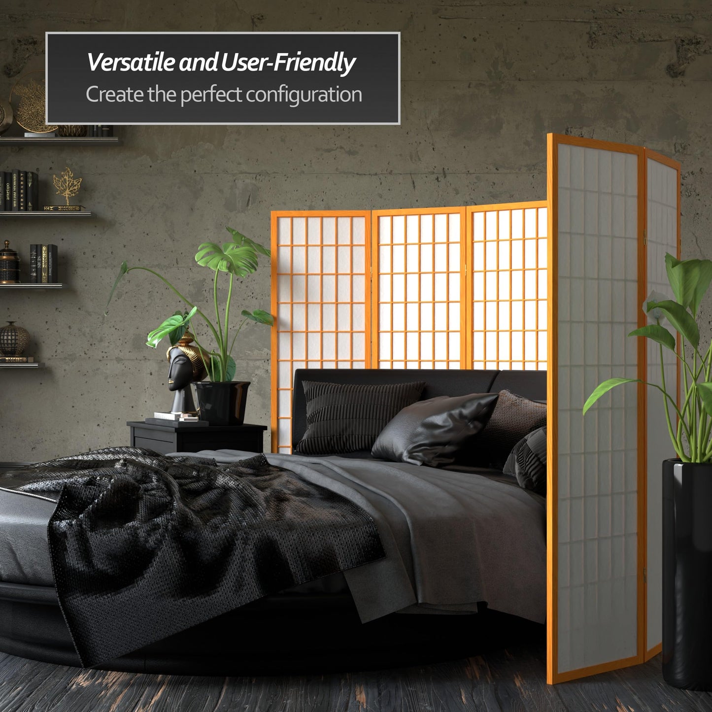 Red Lantern 5 ft. Tall Window Pane Shoji Screen - Honey - 3 Panels