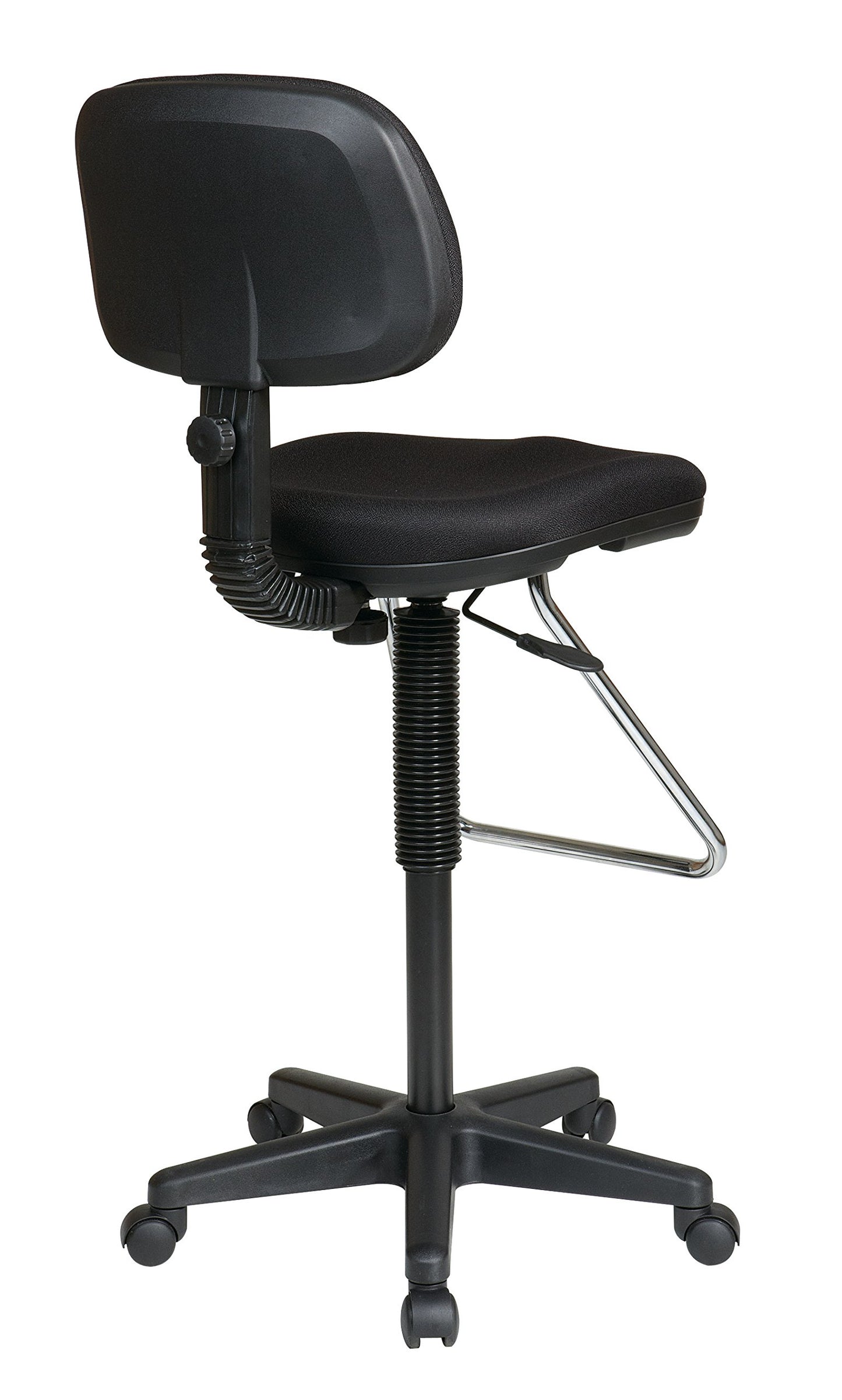 Office Star DC Series Pneumatic Adjustable Drafting Chair with Chrome Teardrop Footrest, Icon Black Fabric