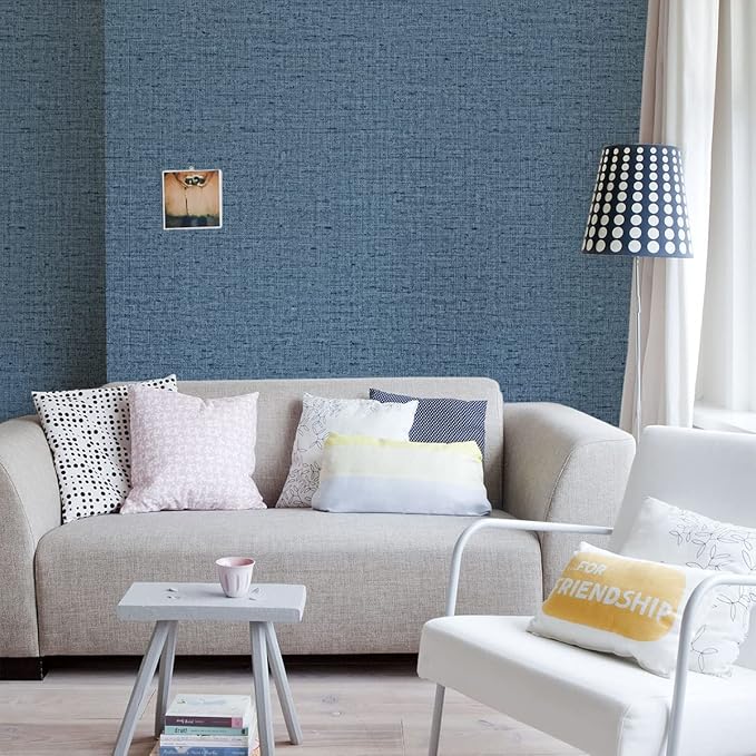 Blue Grasscloth Wallpaper Peel and Stick 472inch Textured Linen Contact Paper