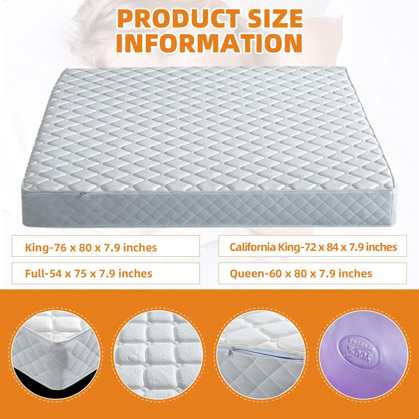 Ustenroya Free Flow Full Wave Water Mattress, Square Waterbed Mattress for Adults, 7.9" Thick PVC Softside Water Bed with Removable Cover, Protable and Foldable, Dual Air Valves (Queen - 60" x80")