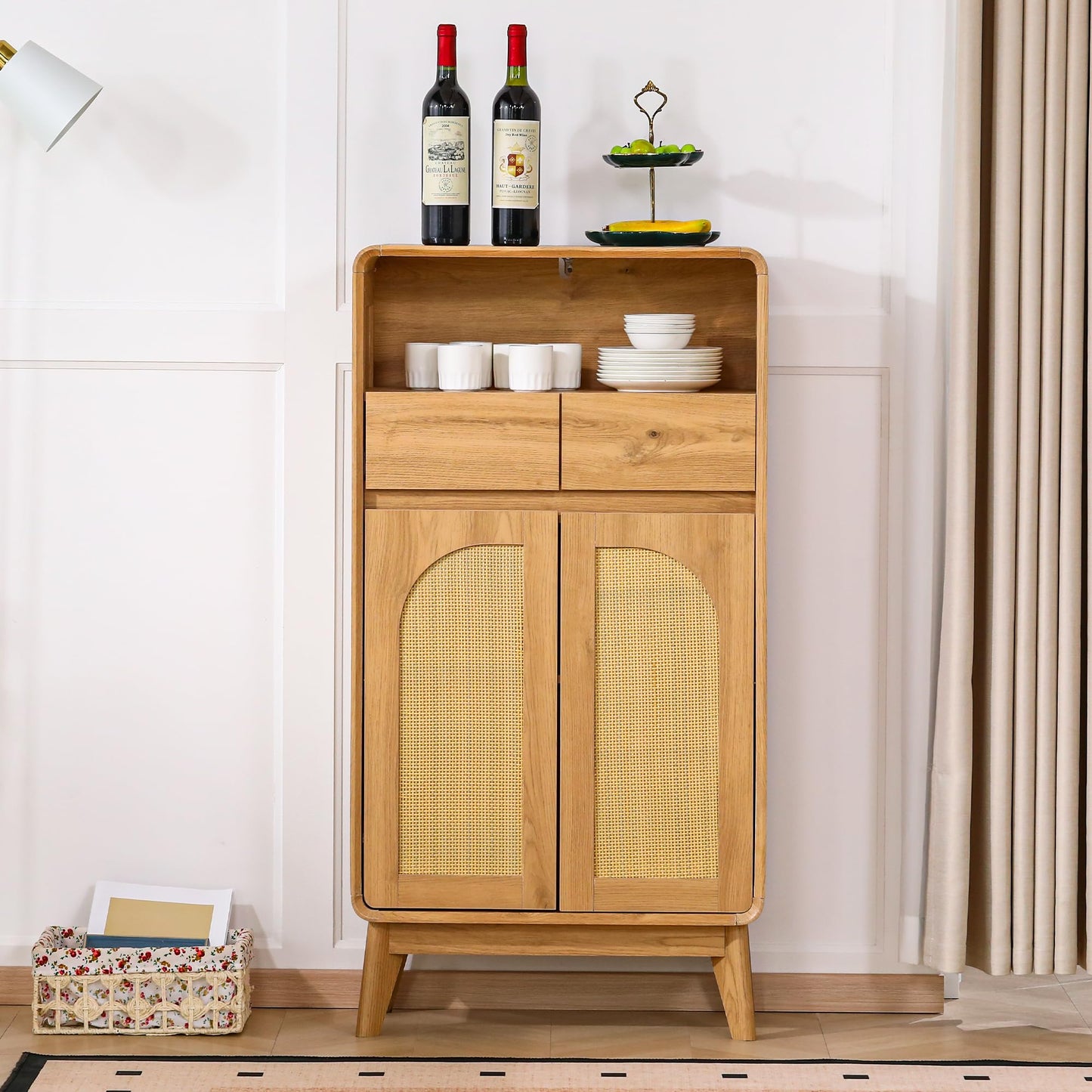 GlowVitaHome 45" H Tall Buffet Cabinet with Adjustable Shelves, Modern Accent Sideboard with Doors and Drawers, Kitchen Storage and Coffee Bar Cabinet for Living Room,Dining Room, Entryway