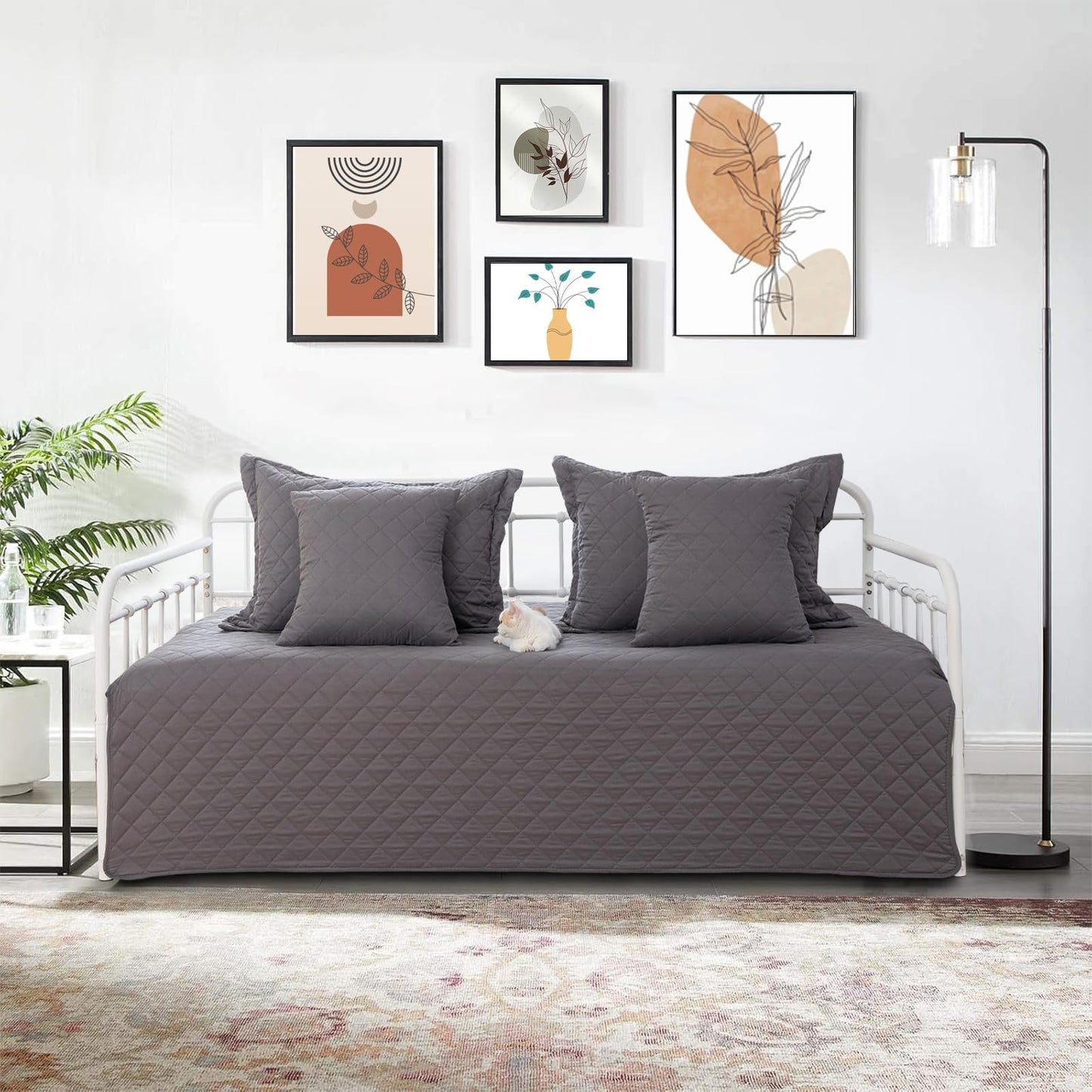 TieyaChkis 5 Piece Daybed Cover Set Twin Daybed Bedding Sets for All Season Lightweight Daybed Comforter with Matching Shams&Decorative Pillows, Double Sided-Quilting Day Bed Cover,39"x75",Gray