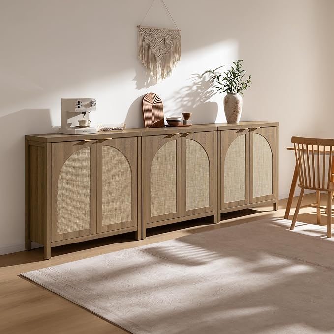 SICOTAS 102" W Rattan Sideboard Buffet Cabinet