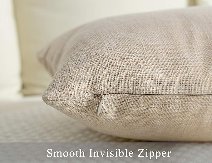 Stellhome Rectangle Linen Throw Pillow Covers Solid Burlap Farmhouse Decorative