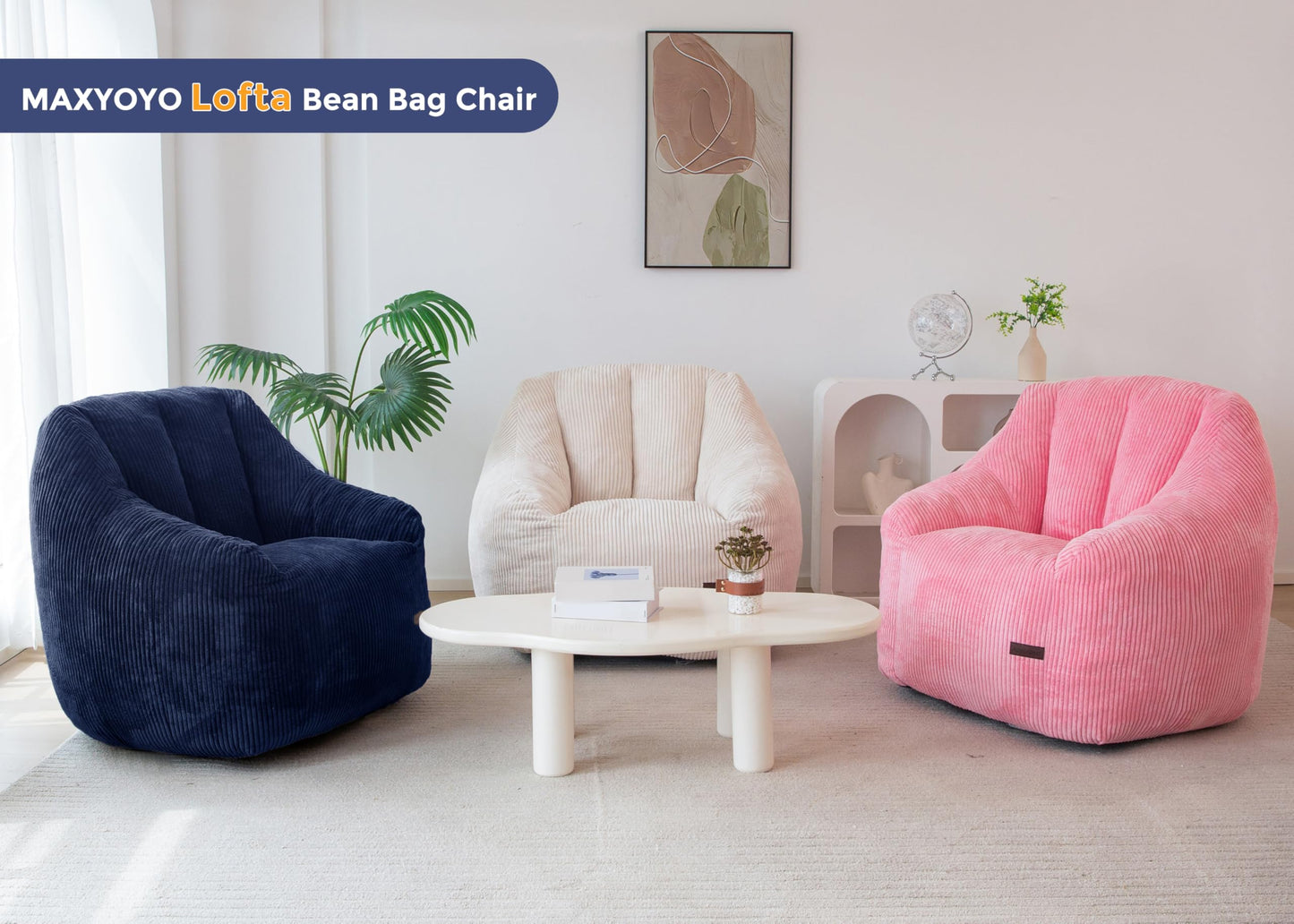 MAXYOYO Bean Bag Chair, Bean Bag Sofa with Filler, Cozy Living Room Chair for Adults and Kids, Stuffed Floor Sofa for Bedroom Dorm Reading, Navy