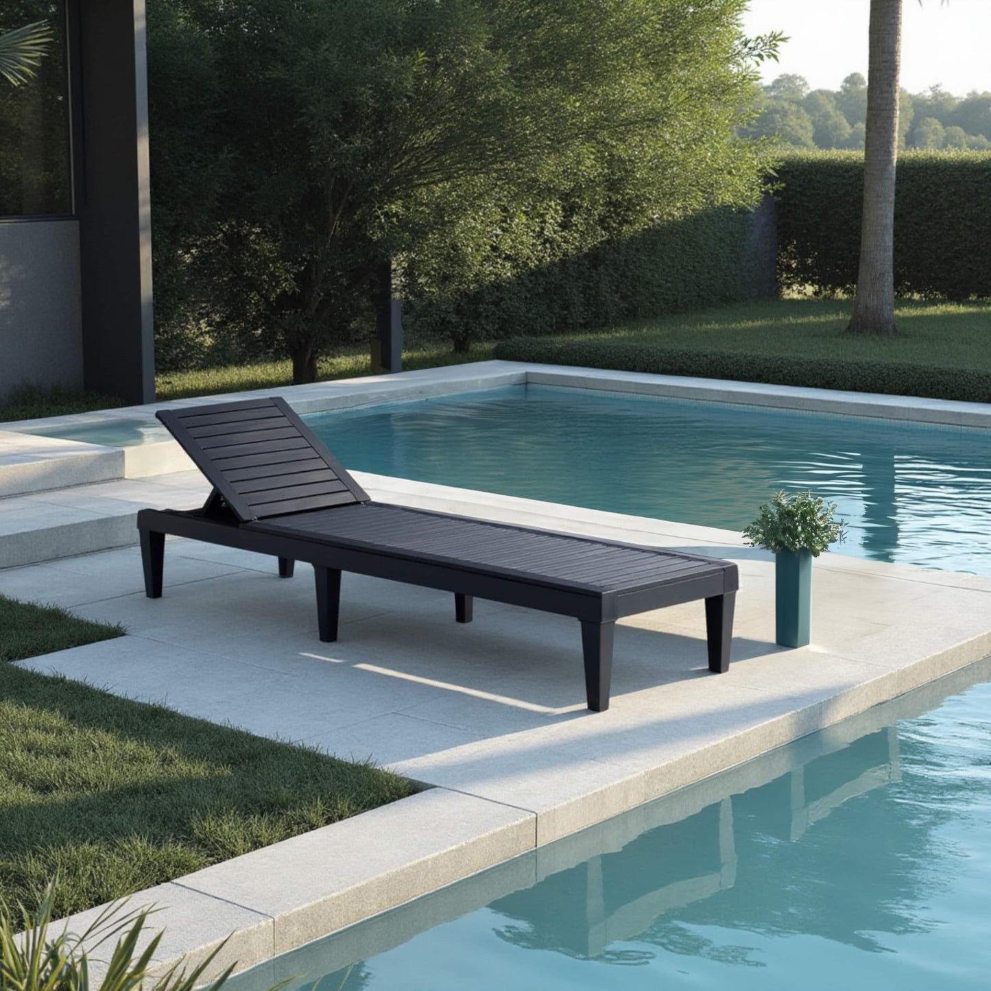 Nestl Patio Chairs - Black Chaise Lounge Chair Outdoor, 5-Position Adjustable Sun Tanning Chair, Waterproof Pool Lounge Chairs, Reclining Lawn Chair, Lightweight Outdoor Lounge Chairs