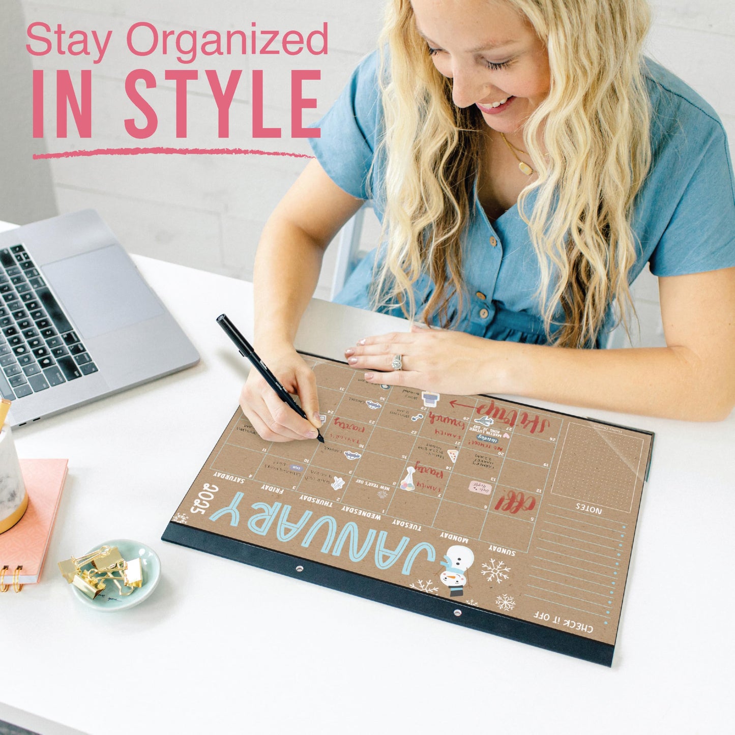 Hadley Designs Large Desk Calendar 2025-2026 - Desktop Calendar 2025, 18-Month Desk Calendars for Home, Office & Classroom, Cute Kraft Classroom Must Haves, Gifts for Coworkers, Teachers & Students