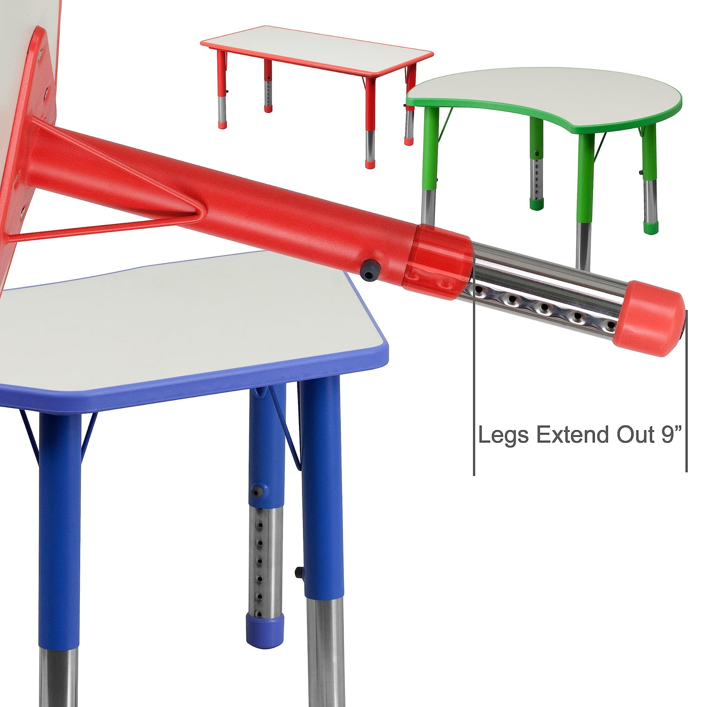 Flash Furniture Wren Adjustable Classroom Activity Table for School and Home, Plastic Activity Table for Kids, 23.625" W x 47.25" L, Gray/Blue