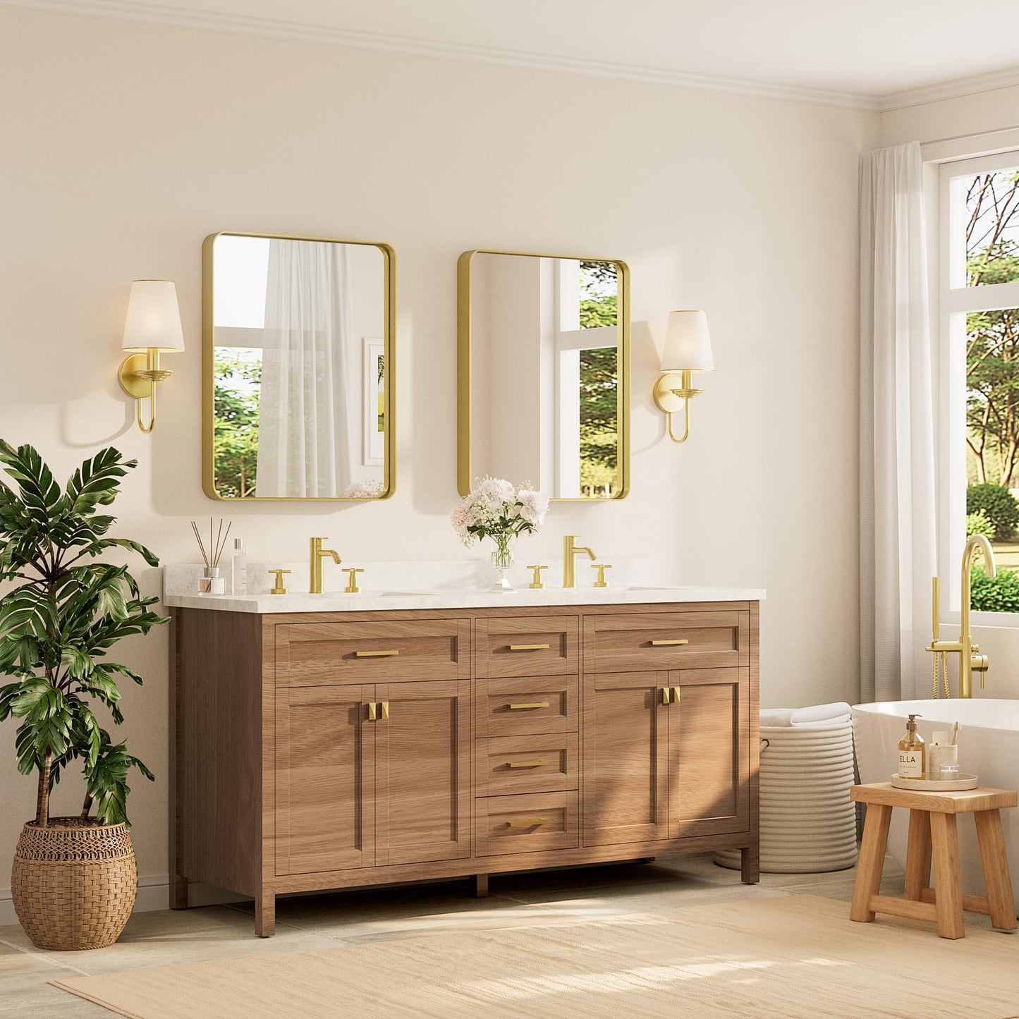 TETOTE Brushed Gold Bathroom Mirror, 24 x 30 Inch Metal Framed Mirror, Brushed Brass Rectangle Wall Mounted Golden Vanity Mirror (Horizontal/Vertical)