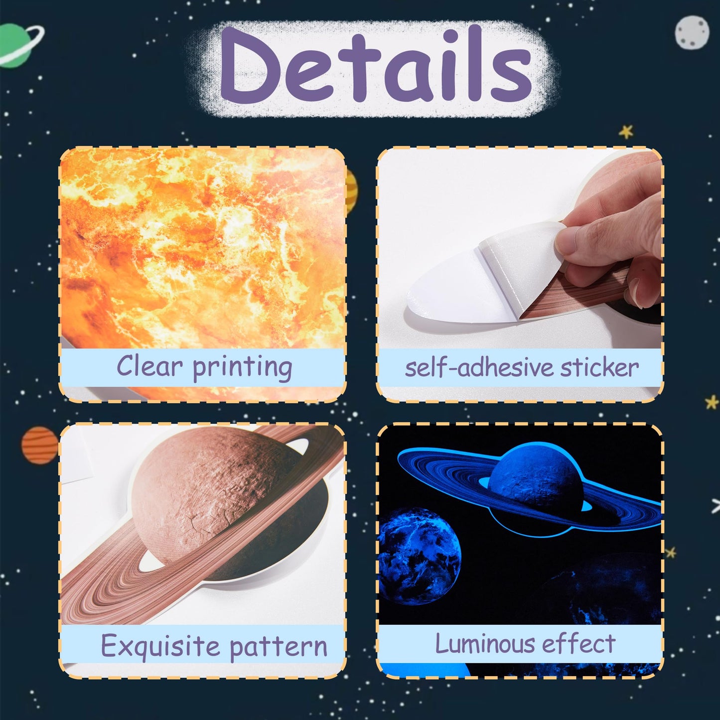 Glow in The Dark Stars Solar System Wall Decals, Star and Planets Stickers for Ceiling, Wall Sticker Decor for Kids Boys Room (Blue)