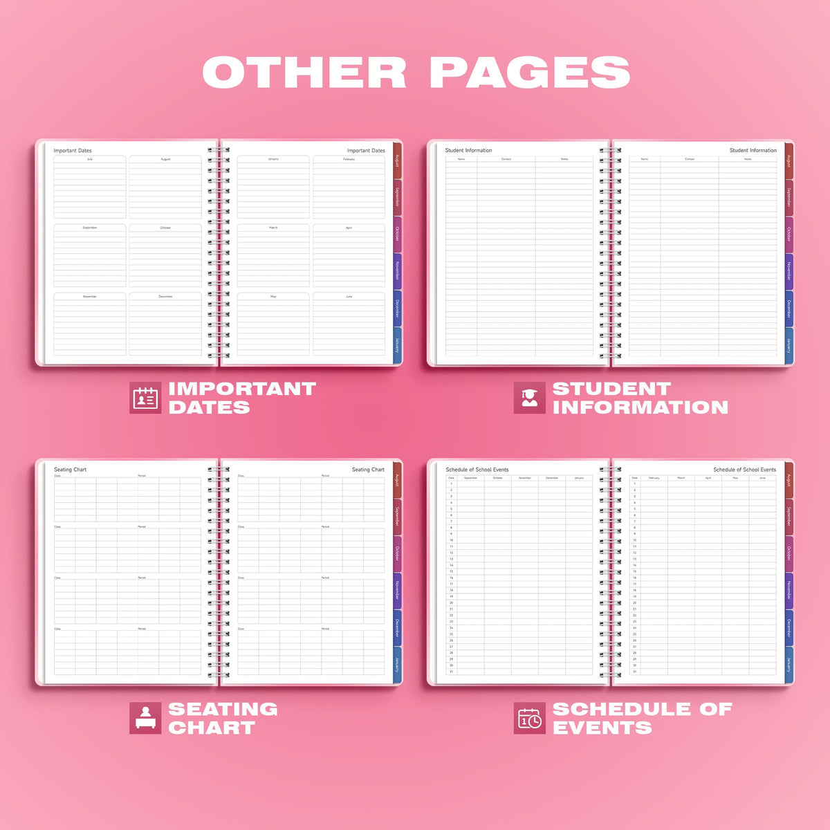 Teacher Lesson Planner 2026-2027 Academic Year, Aug 2026-Jul 2027, Deluxe 26-27 Lesson Plan Book for Teachers Supplies & Homeschool Planner with Pocket & Monthly Tabs, 8.5" x 11", Pink Ombre