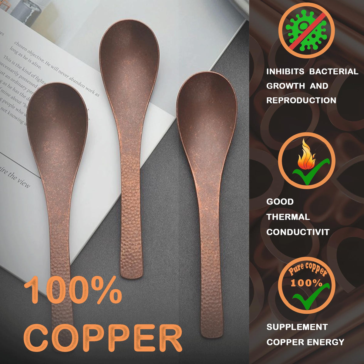 Purecopper-Retro Copper Tableware, Japanese Handmade Hammered Texture Copper Spoon, Suitable for Home and Restaurant - Dessert spoon、Coffee spoon、Teaspoon（1PC)
