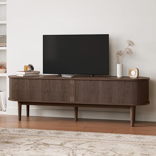 LINSY HOME 70" Fluted TV Stand for TVs up to 80 Inch, Mid Century Modern