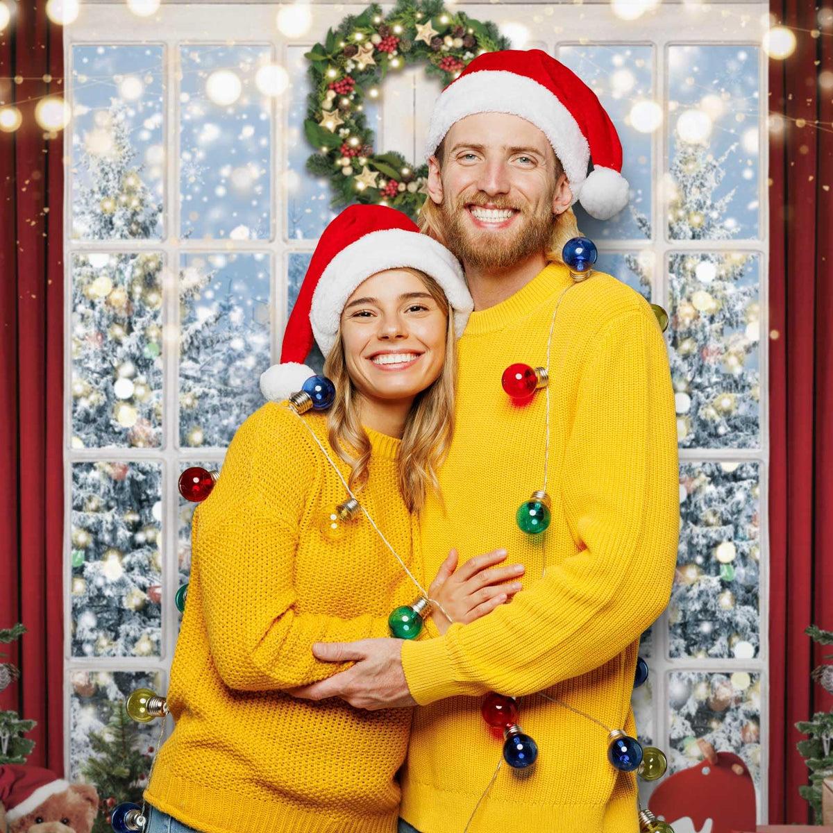 Allenjoy 82" x 59" Christmas Window Backdrop for Photography Winter Merry Xmas Tree Background Snow Holiday Photobooth Portrait Party Banner Festival Photo Studio Props Supplies